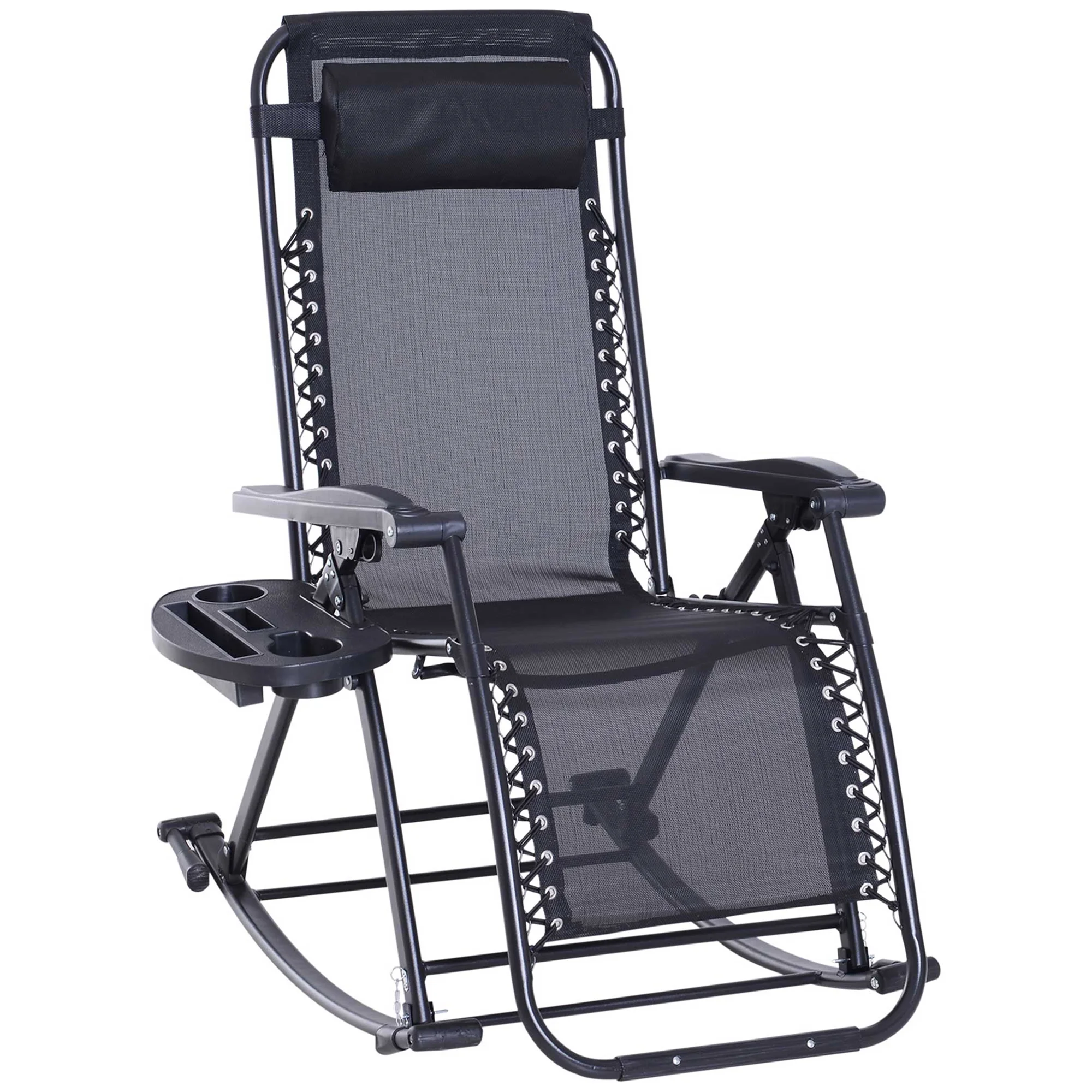 Outsunny Rocking Anti Gravity Lounge Chair, Folding, Black