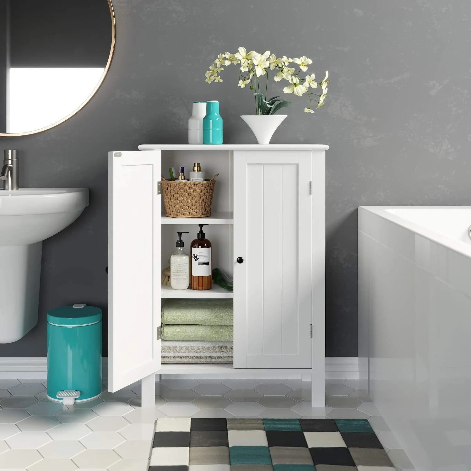 Homfa Bathroom Cabinets Freestanding, Bathroom Storage Floor Cabinet, White Storage Cabinets with Doors and Shelves