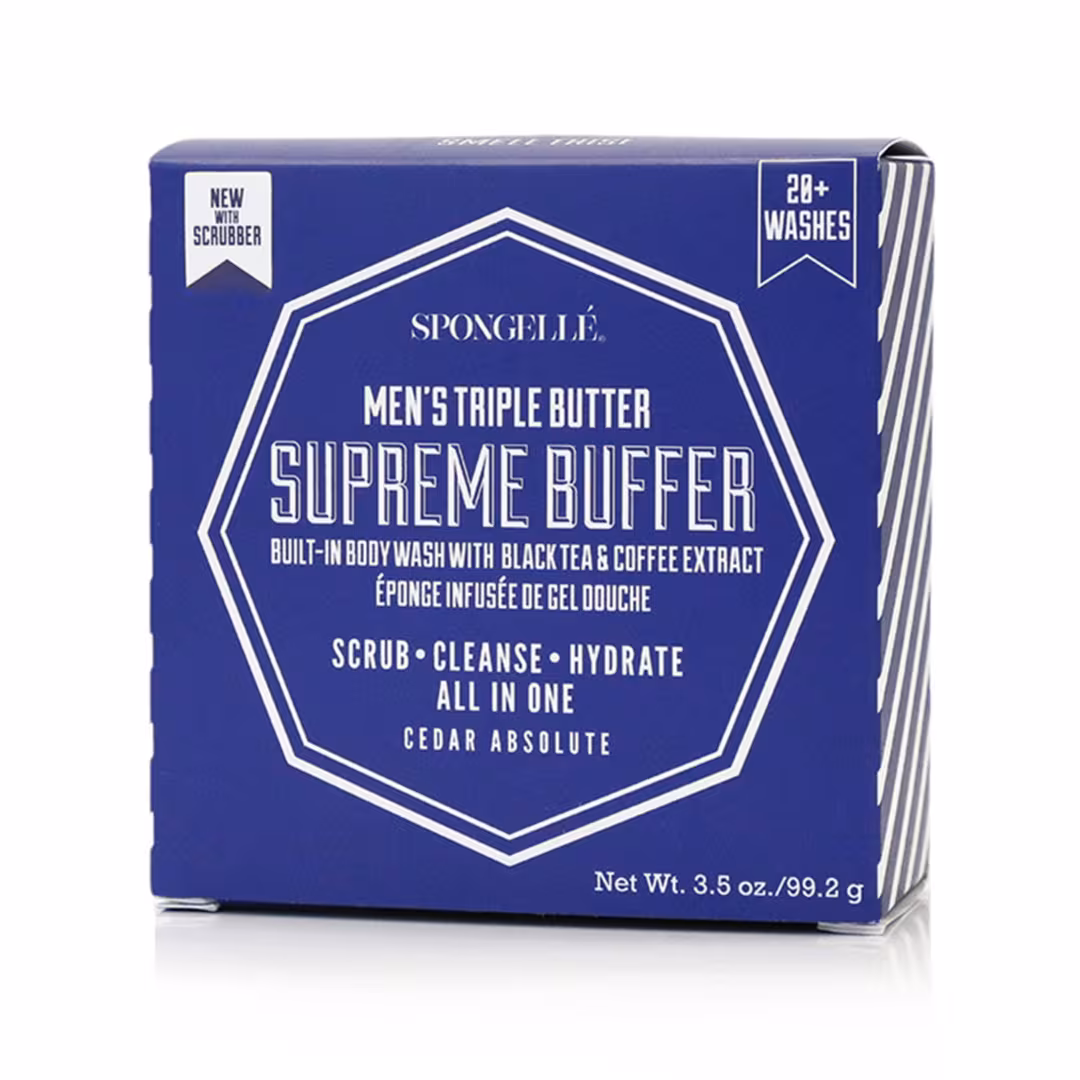 SPONGELLE  Supreme Cedar Absolute Men's Body Buffer | Body Wash Infused Buffer