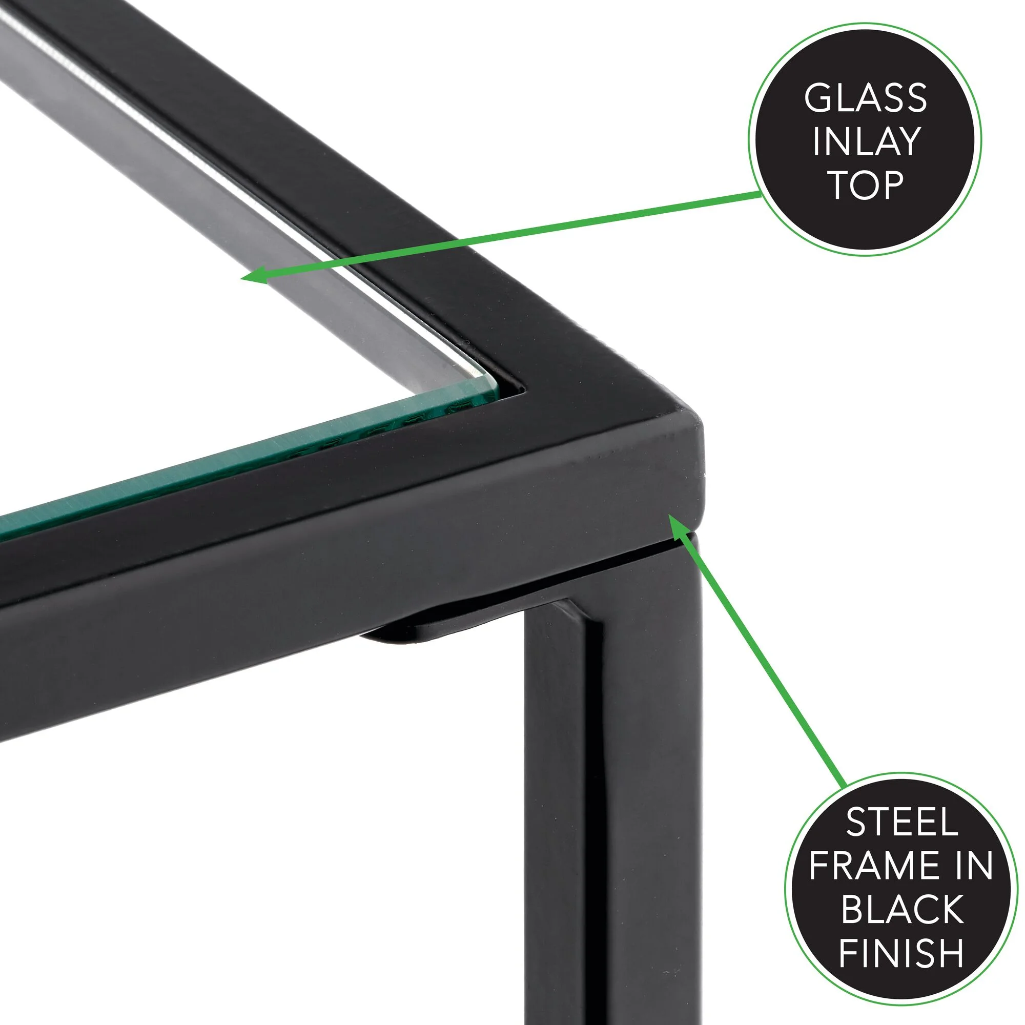 mDesign Metal and Glass Top Square Accent Side/End Table Furniture Unit, Black