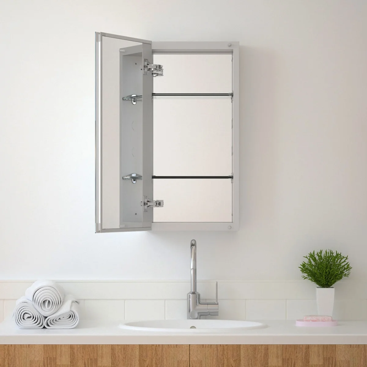 12 in. x 24 in. Frameless Recessed or Surface-Mount Beveled Single Mirror Bathroom Medicine Cabinet