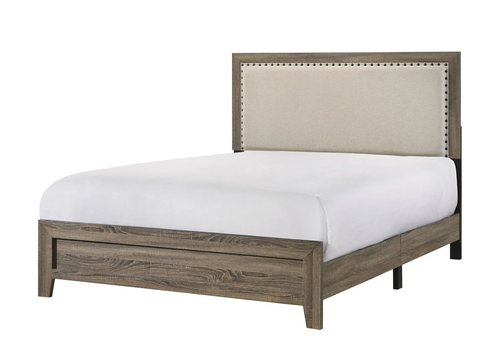 Beautiful Gray Finish 5Pc Full Size Upholstered HB Panel Bed Set Wooden Bedroom Furniture