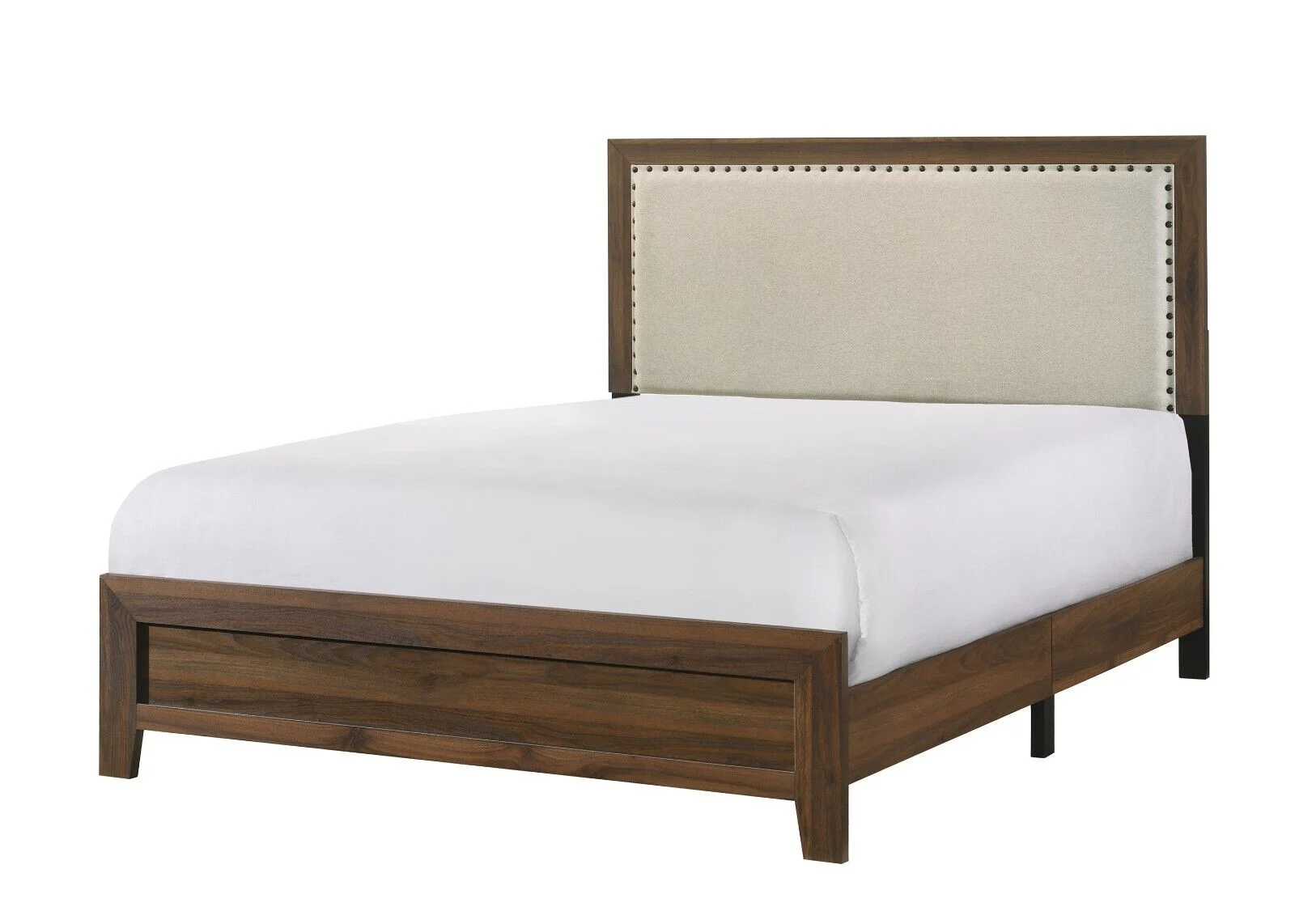 Beautiful Brown Cherry Finish 4Pc Full Size Upholstered HB Panel Bed Set Wooden Bedroom Furniture