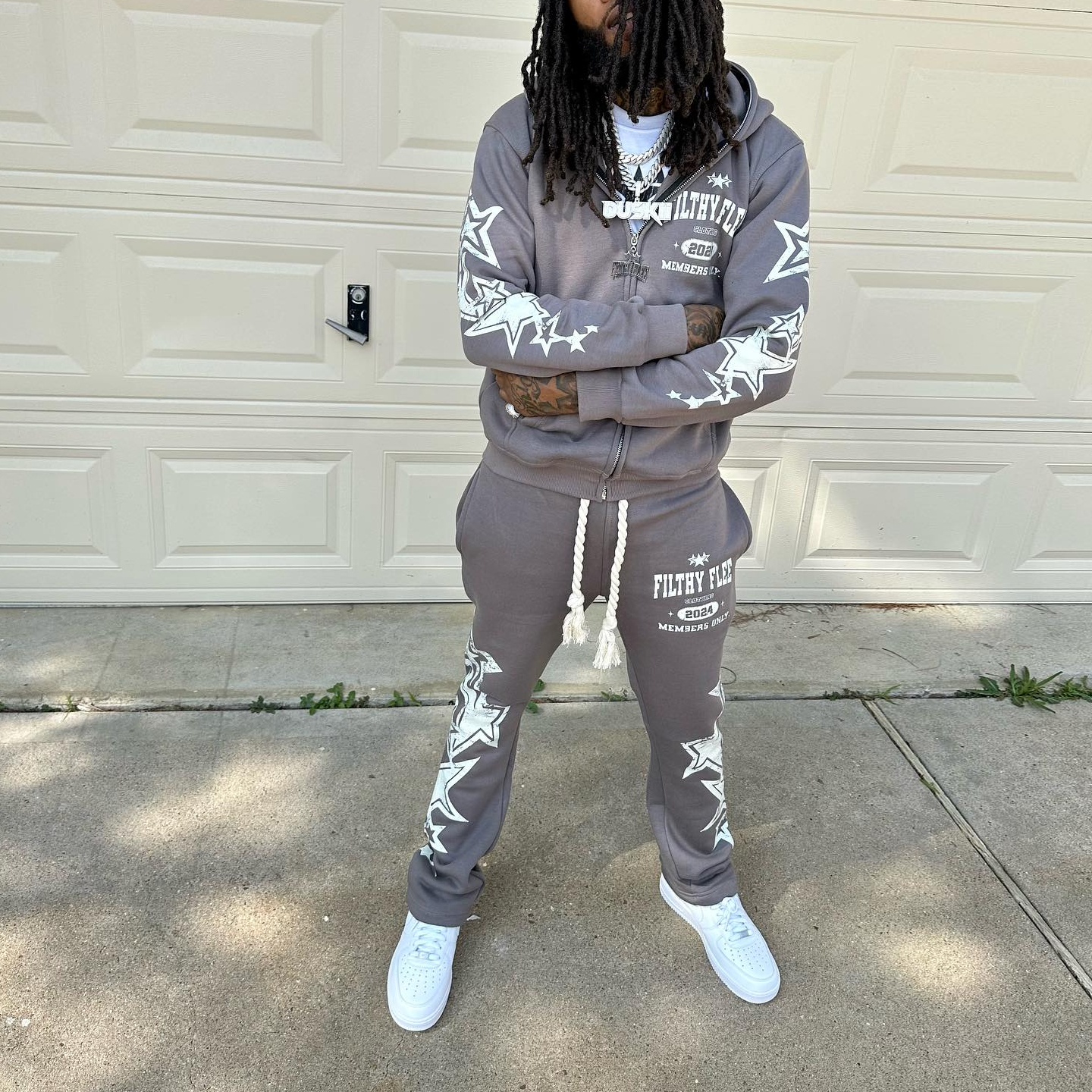 Personalized street style full zipper letter print suit