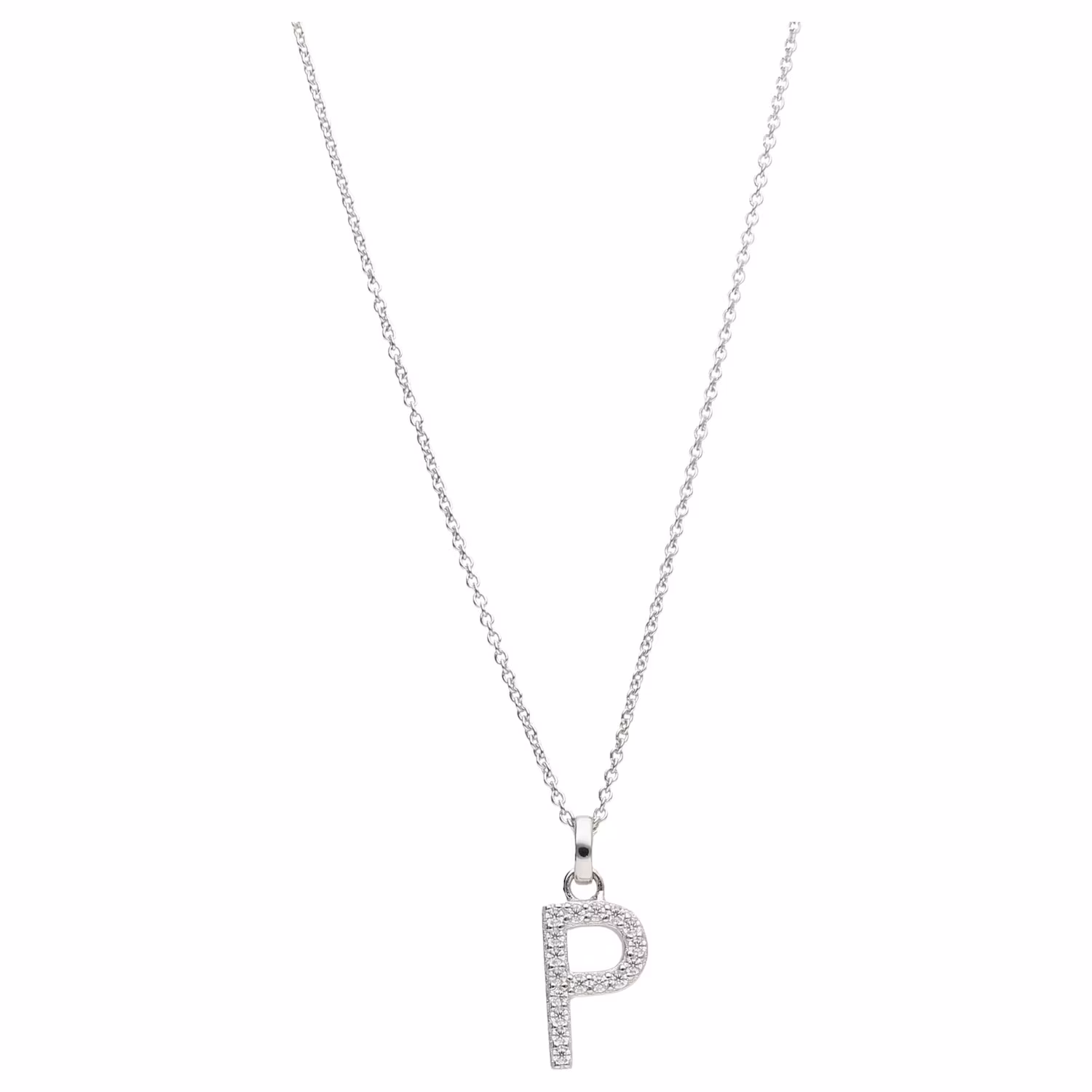 Kette Buchstabe P mit Zirkonia Steine, Silber 925