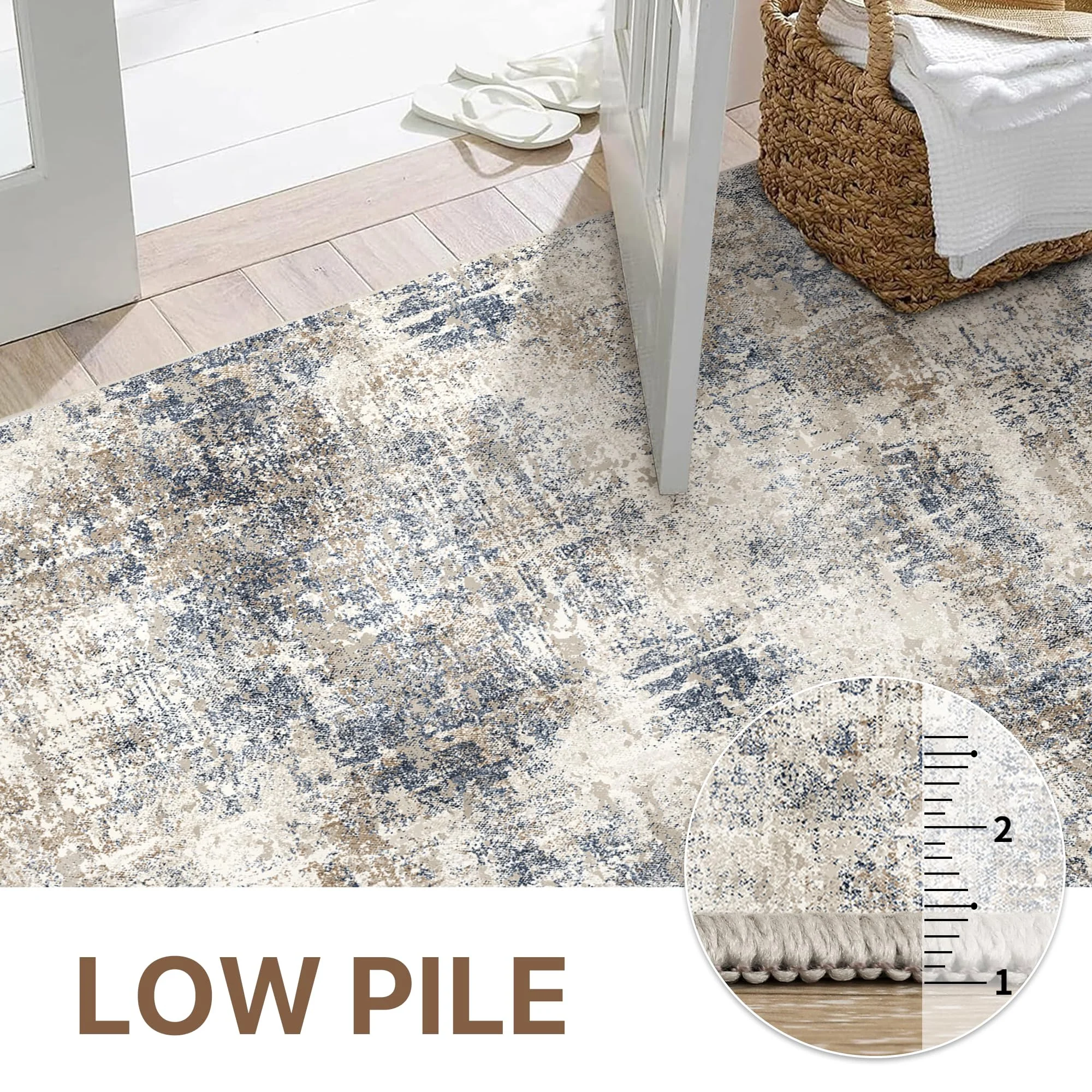 KUETH 8x10 Area Rugs for Living Room Bedroom, Machine Washable Rug Stain Resistant Non-Shed Carpet, Low Pile Mat with Non Slip Backing