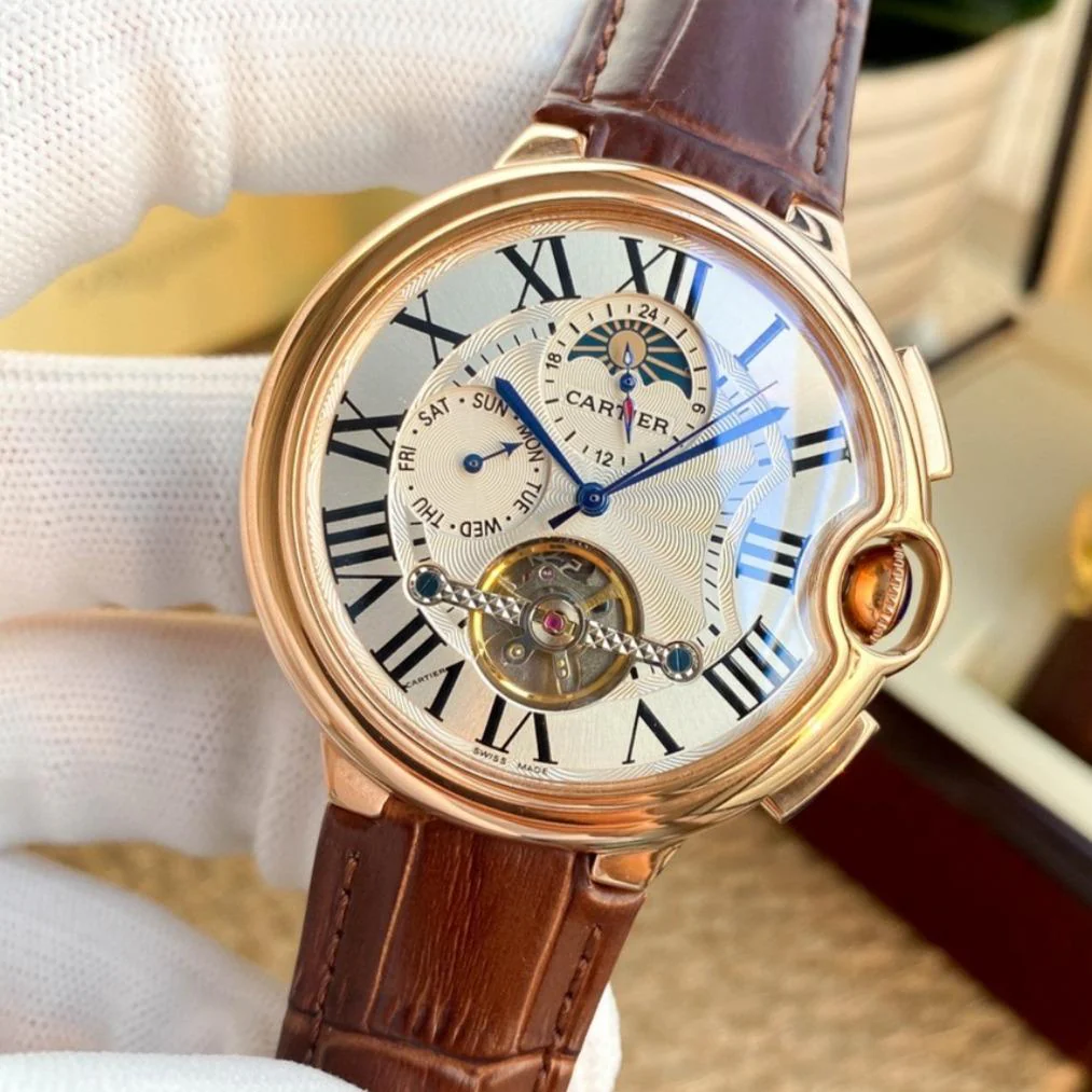 Cartier Watch BALLON BLEU MOON DAY TOURBILLON LEATHER STRAP