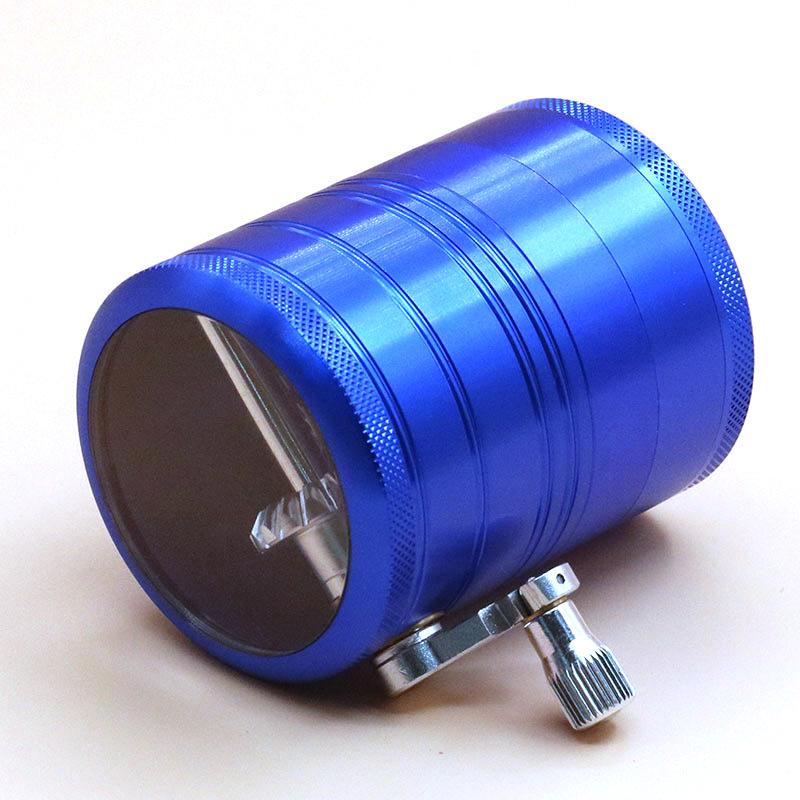 Blue Metal Crank Herb Grinder 4 Layer