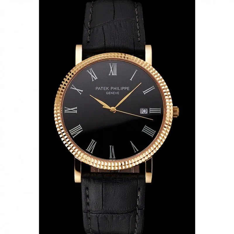Patek Philippe Calatrava Black Dial Roman 40 mm, Yellow Gold Plated