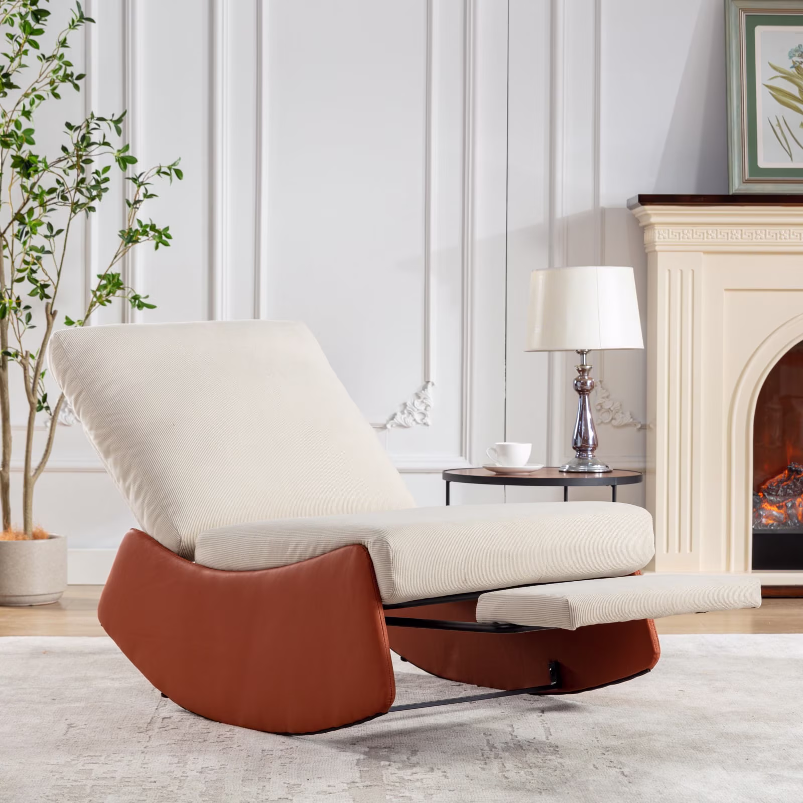 Furniliving Rocking Chair, Upholstered Nursery Rocking Chair with Footrest, High Backrest, Thick Cushion Glider Rocker Accent Chair, Comfy Armchair for Living Room, Bedroom, Nursery, White