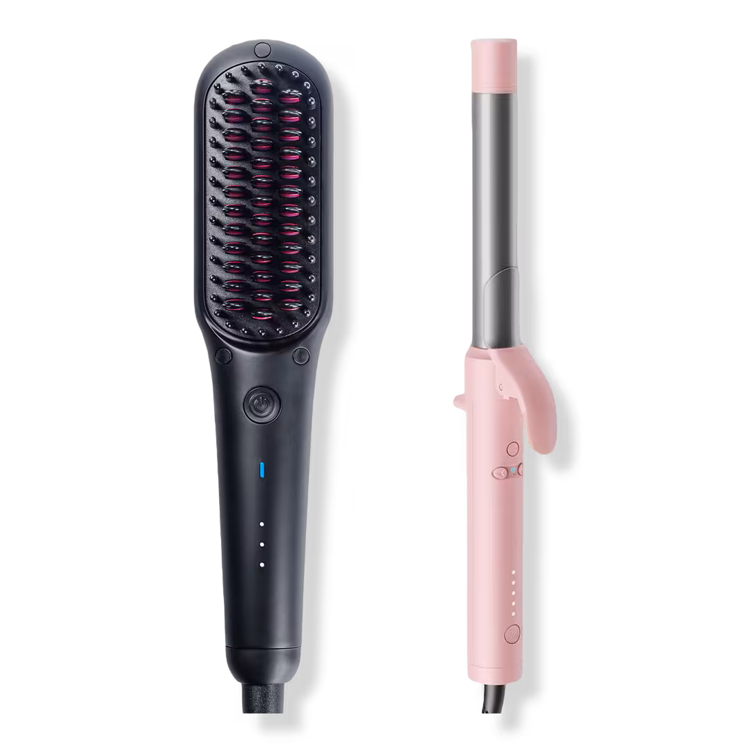 TYMO Beauty  iONIC mini Black Hair Straightening Brush+Ionic Rotating Curling lron