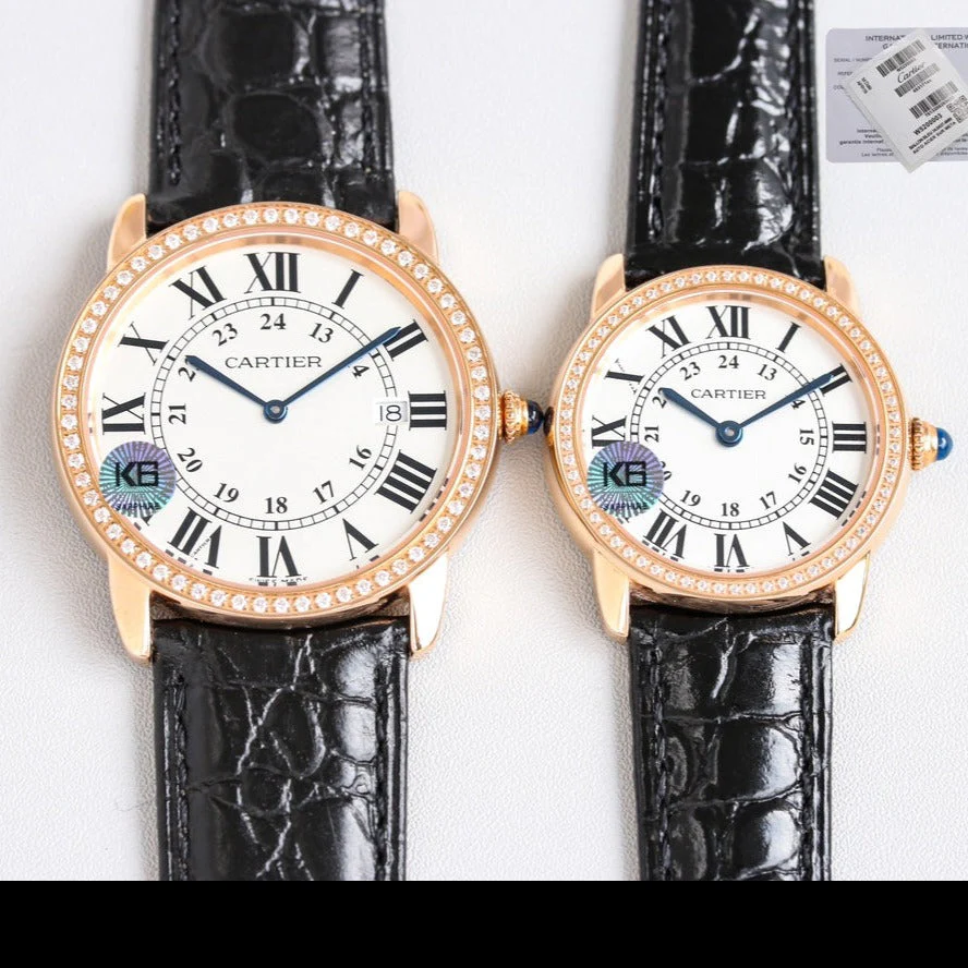 Cartier Watch RONDE SOLO PINK GOLD BLACK LEATHER