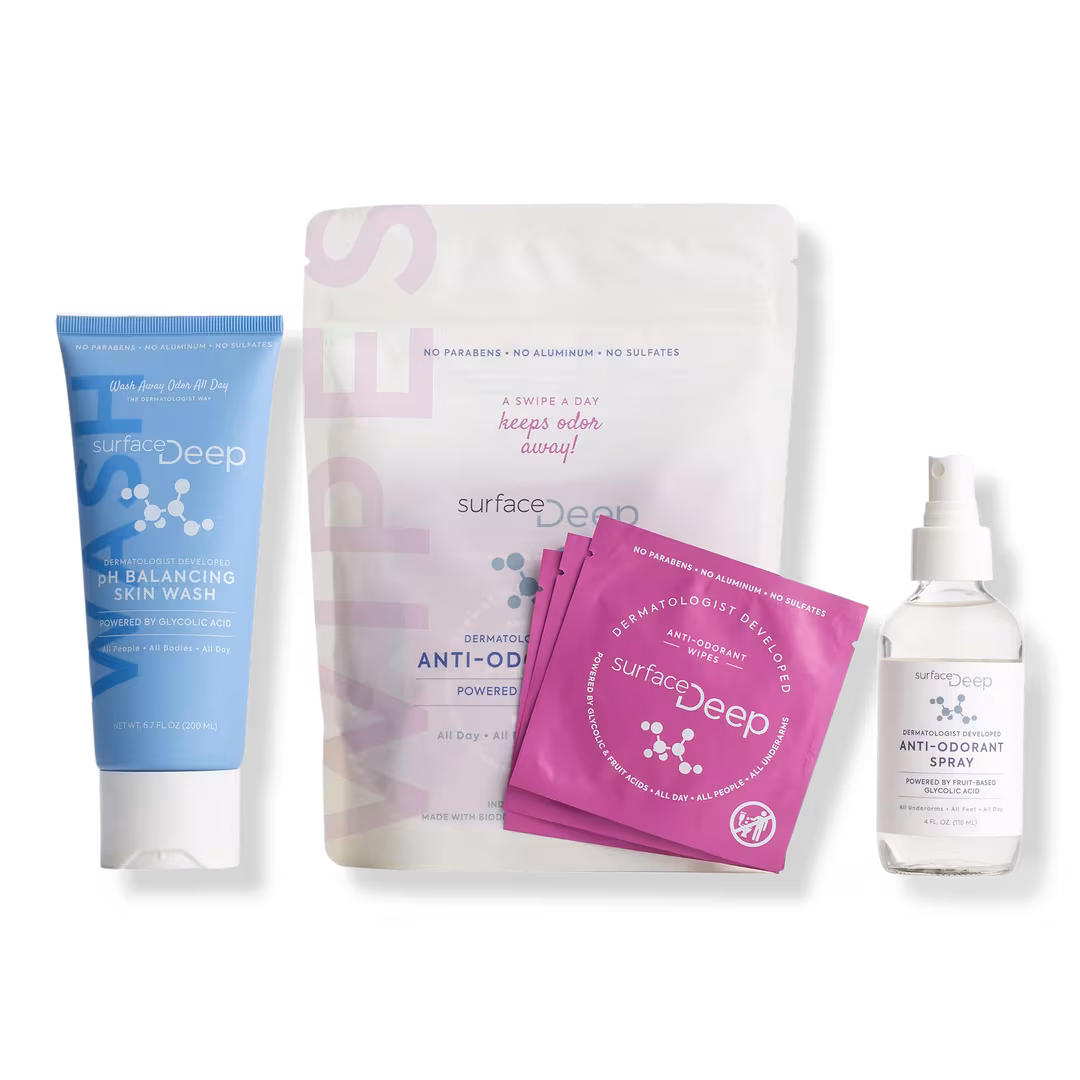Surface Deep  Deodorant Wipes, Spray and pH Balancing Skin Wash Kit