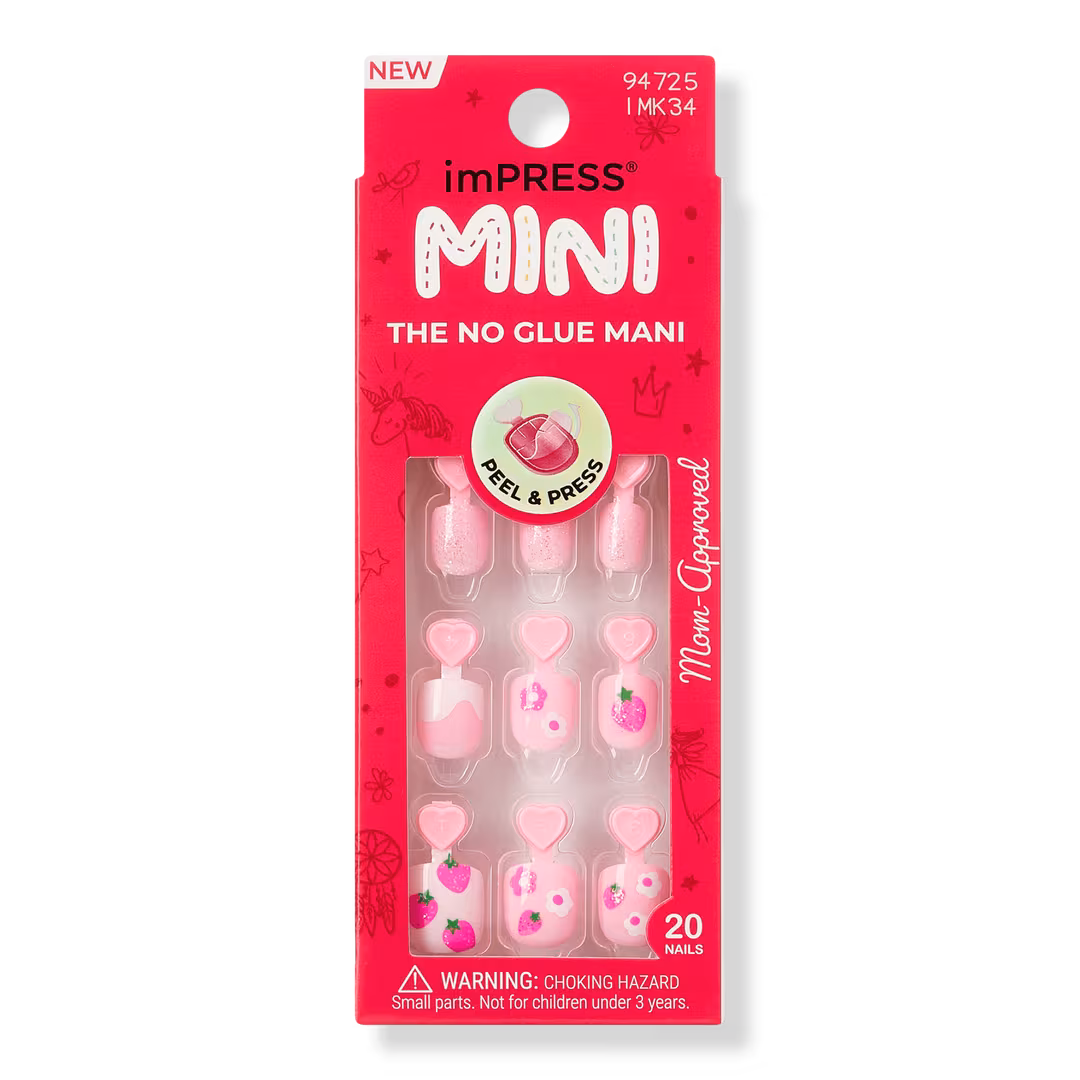 Kiss  Impress Mini Squoval Press On Nails for Kids, Berry Cute