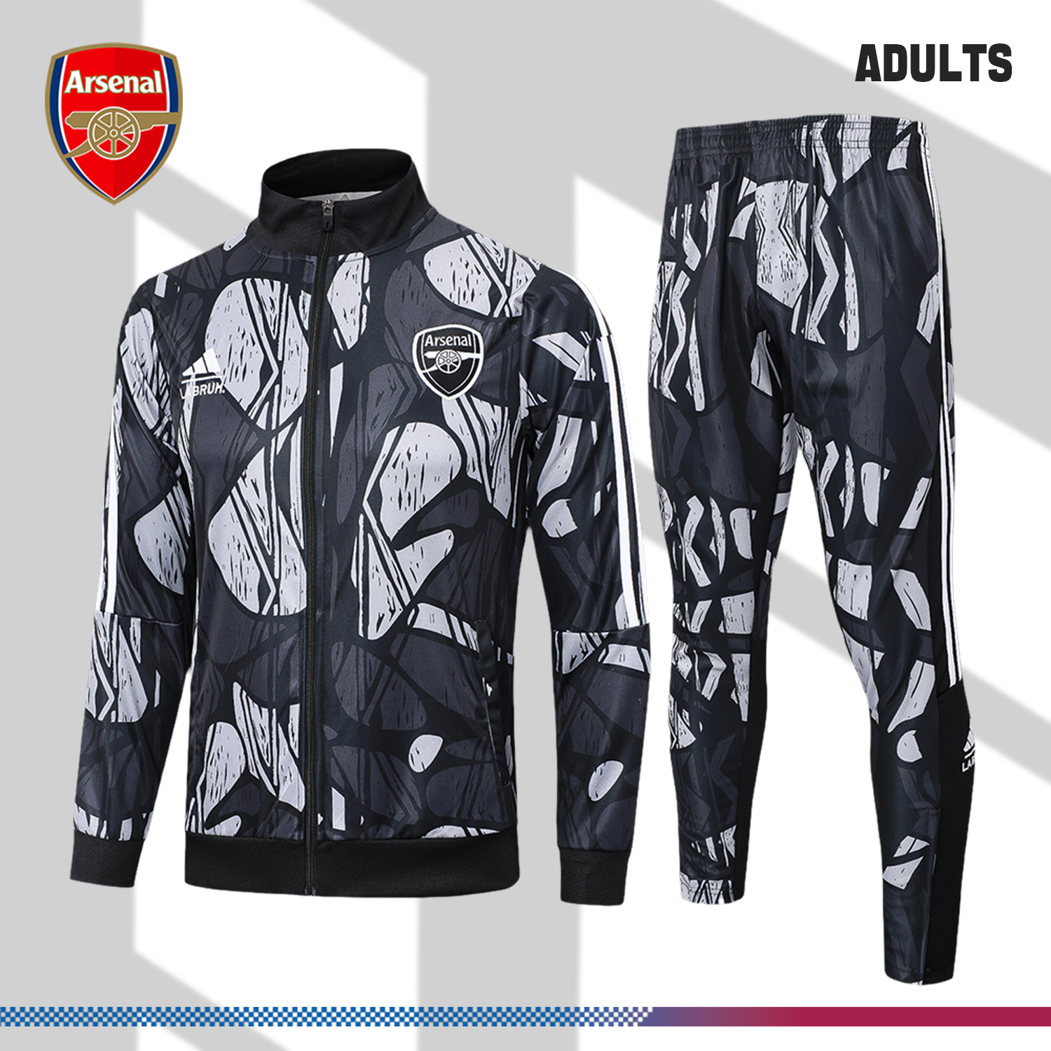 2024/2025 Arsenal Black Ash Adult Full Zip Training Suit (Adult Kit)