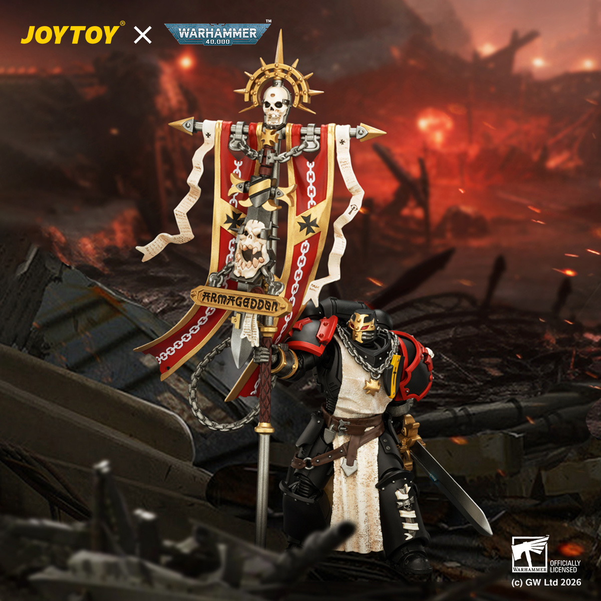 JOYTOY JT04735 Warhammer 40k 1:18 Black Templars Crusader Ancient with Power Sword and Bolt Pistol - JOYTOY WORLD