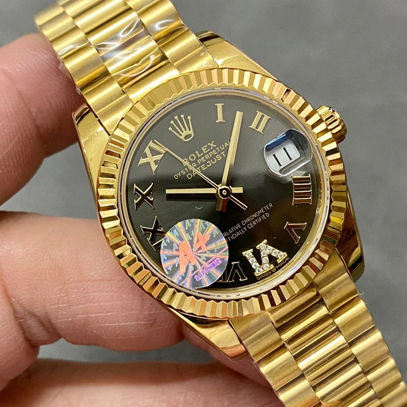 Rolex Watch DATEJUST 31MM GOLD DIAMOND NUMERALS BLACK DIAL