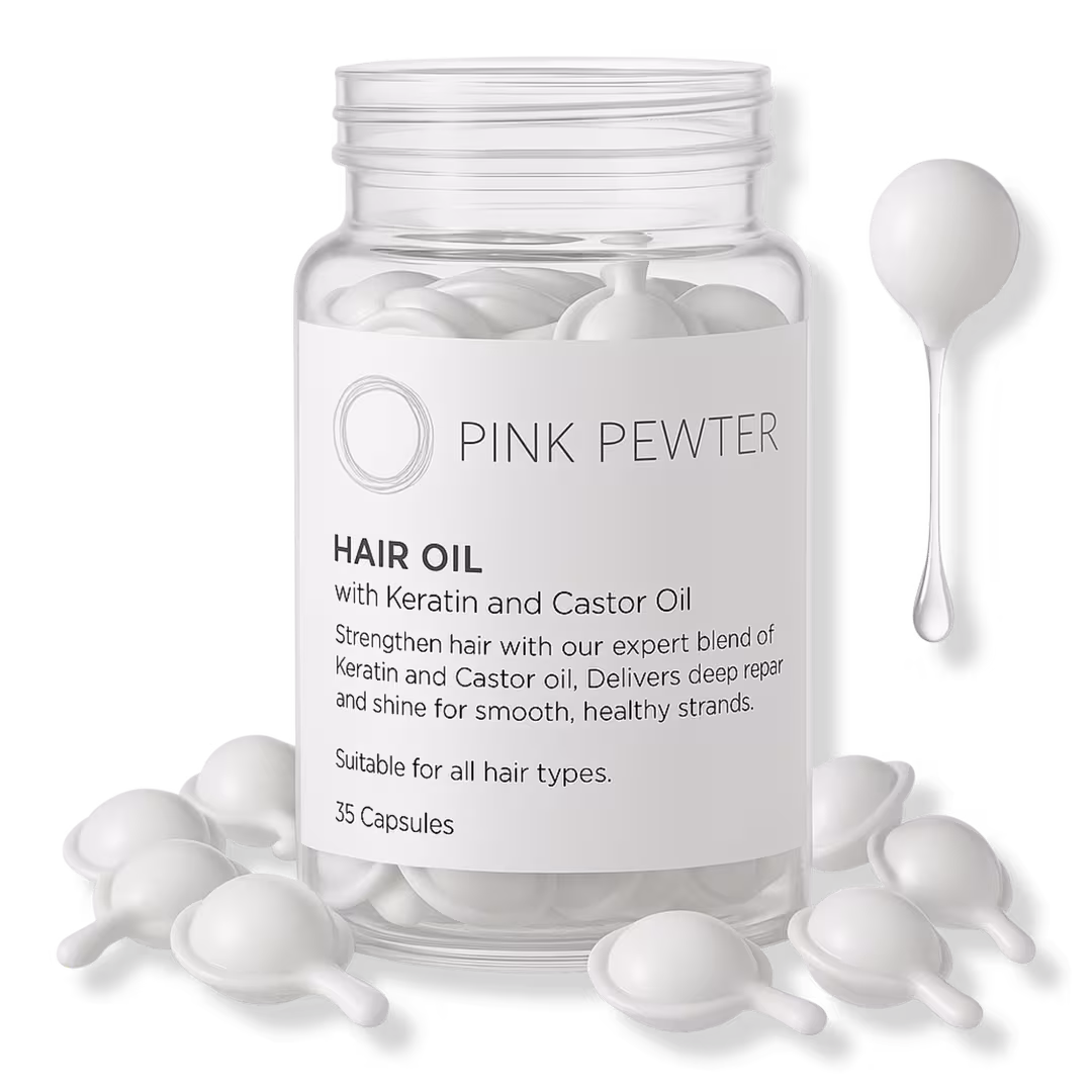 Pink Pewter  Hair Oil Capsules: Strengthening with Olive, Jojoba, Sunflower, Castor, Rosemary + Keratin
