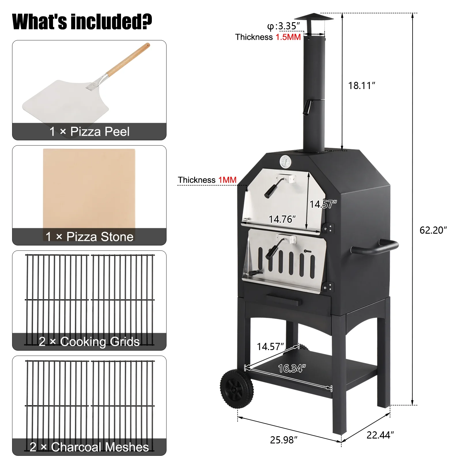 Ktaxon Outdoor Pizza Oven 14 Inch Wood Fired Pizza Oven Patio Pizza Maker w/ Pizza Stone, Pizza Peel, Grill Rack
