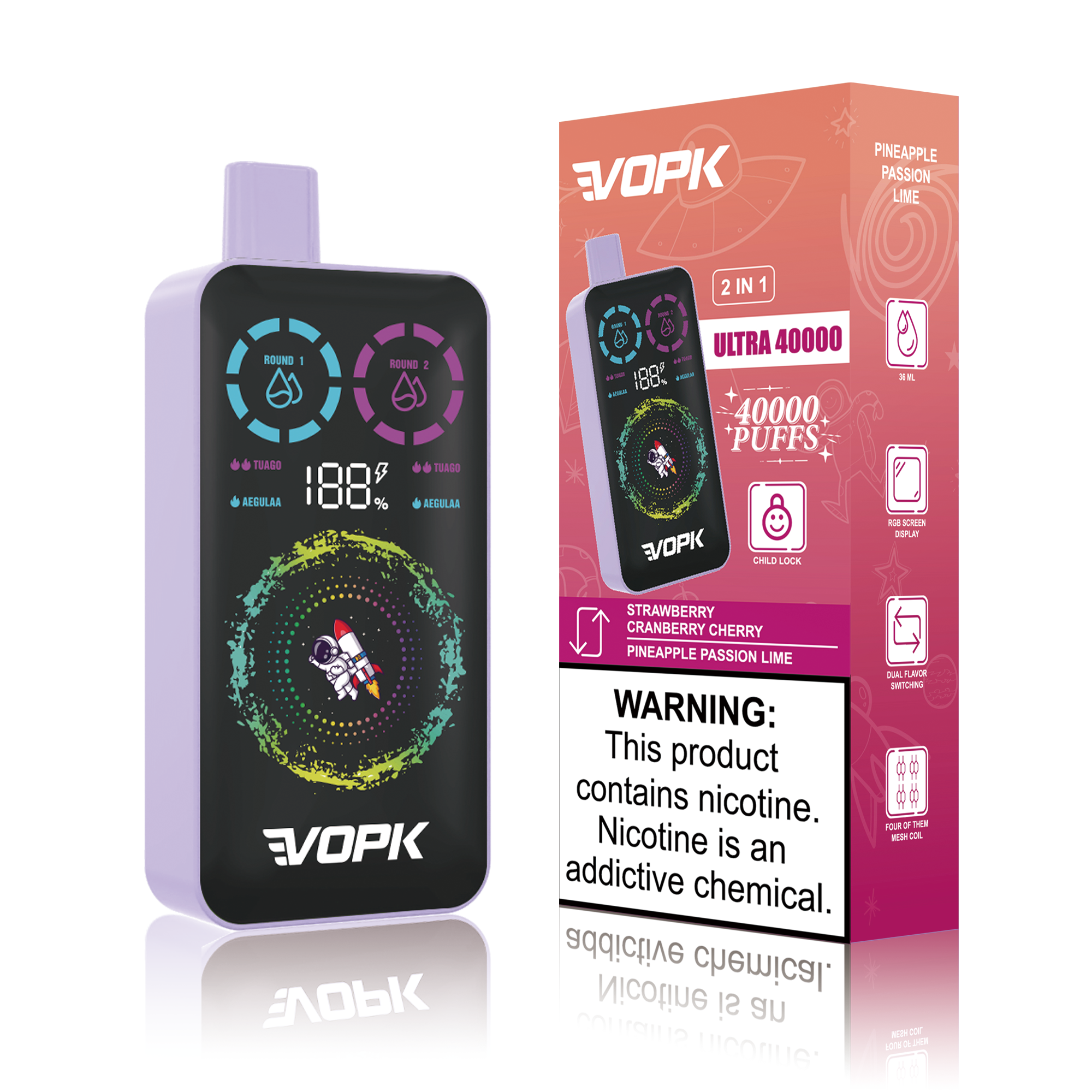 VOPK 40K PUFFS-PINEAPPLE PASSION LIME&STRAWBERRY CRANBERRY CHERRY