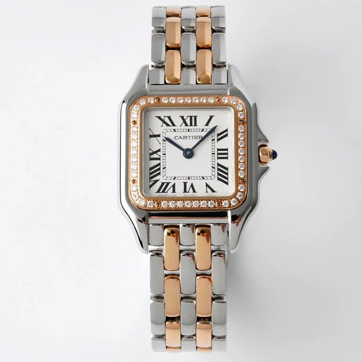 Cartier Watch PANTHERE 27MM PINK GOLD SILVER CASE DIAMOND BEZEL WHITE DIAL