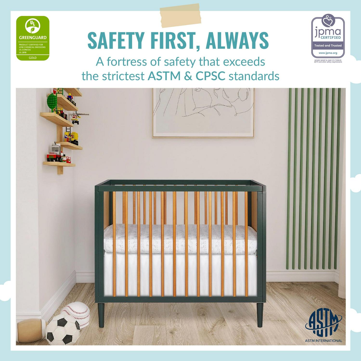 Dream On Me Lucas Mini Modern Crib With Rounded Spindles I Convertible Crib I Mid- Century Meets Modern I Portable Crib