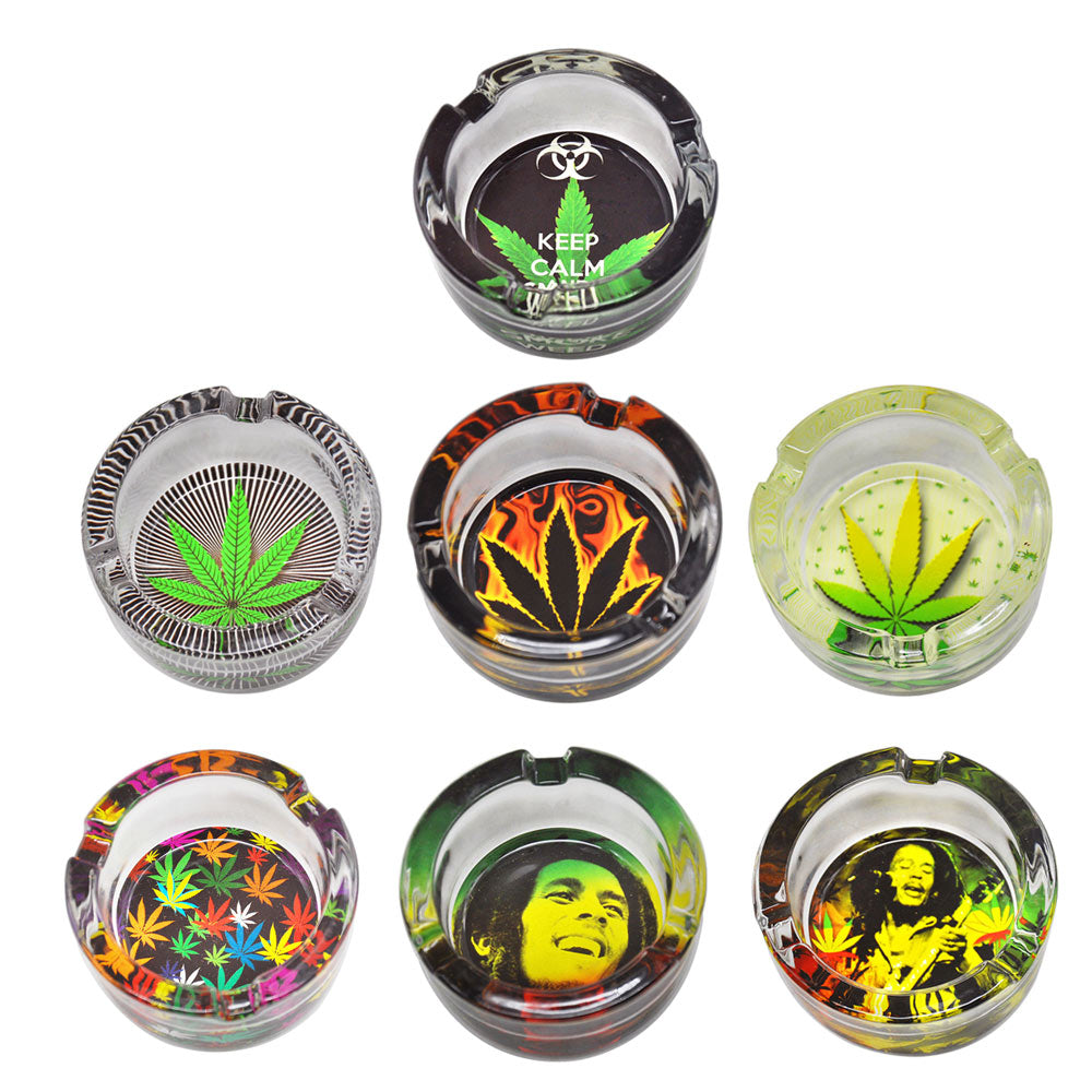 Marijuana Leaf Glass Ashtray (Random Pattern)