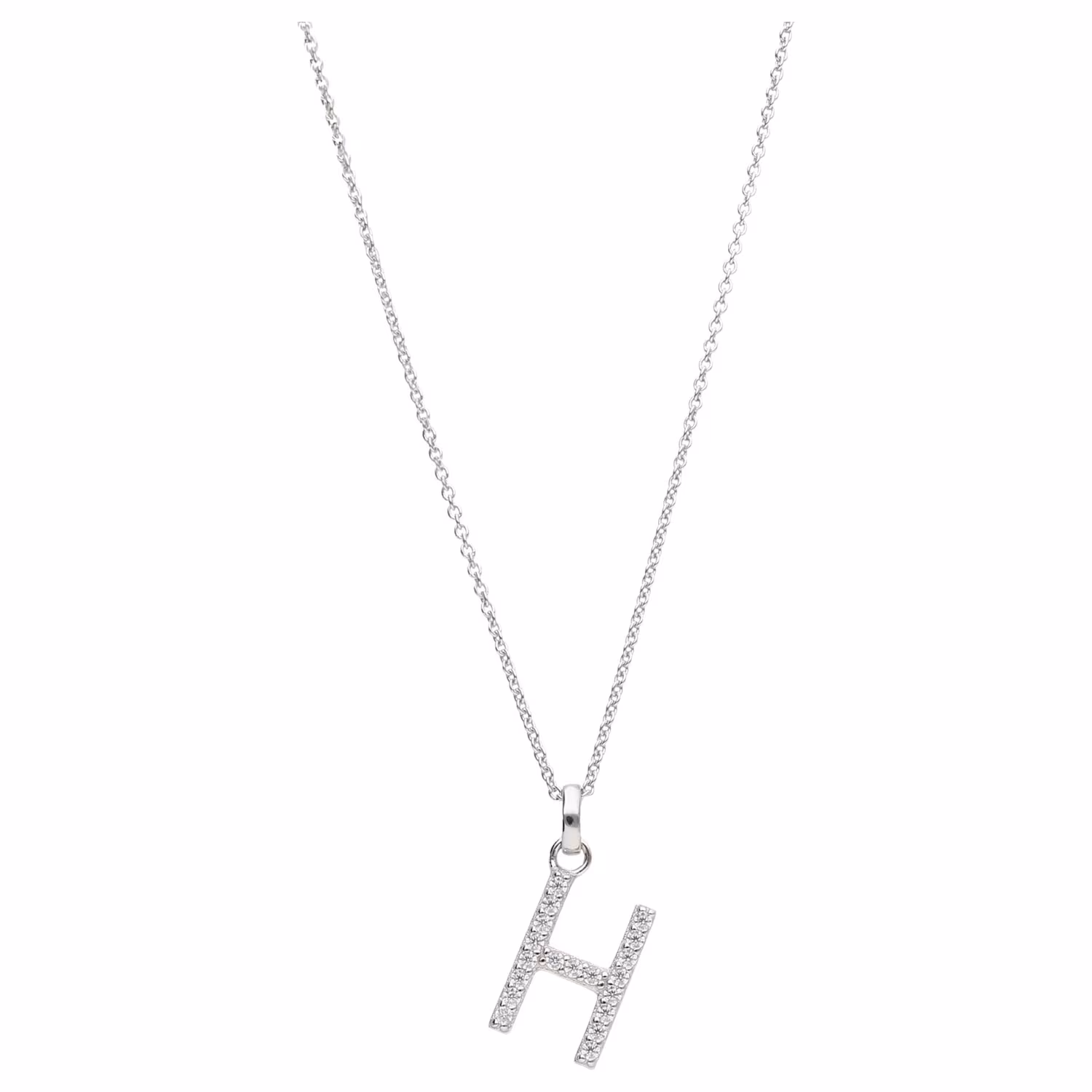 Kette Buchstabe H mit Zirkonia Steine, Silber 925
