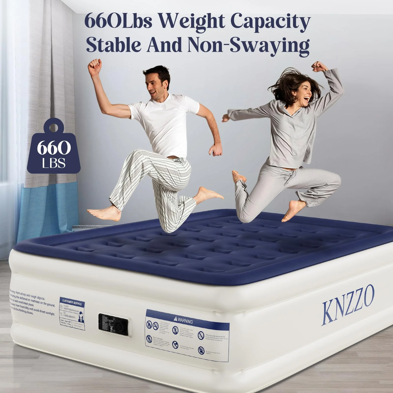 Air Mattress Full with Built-in Pump, Blow Up Mattress with Soft Flocked Top, Leakproof Inflatable Mattress, Foldable Waterproof Air Bed for Home, Guests, Camping, with Storage Bag