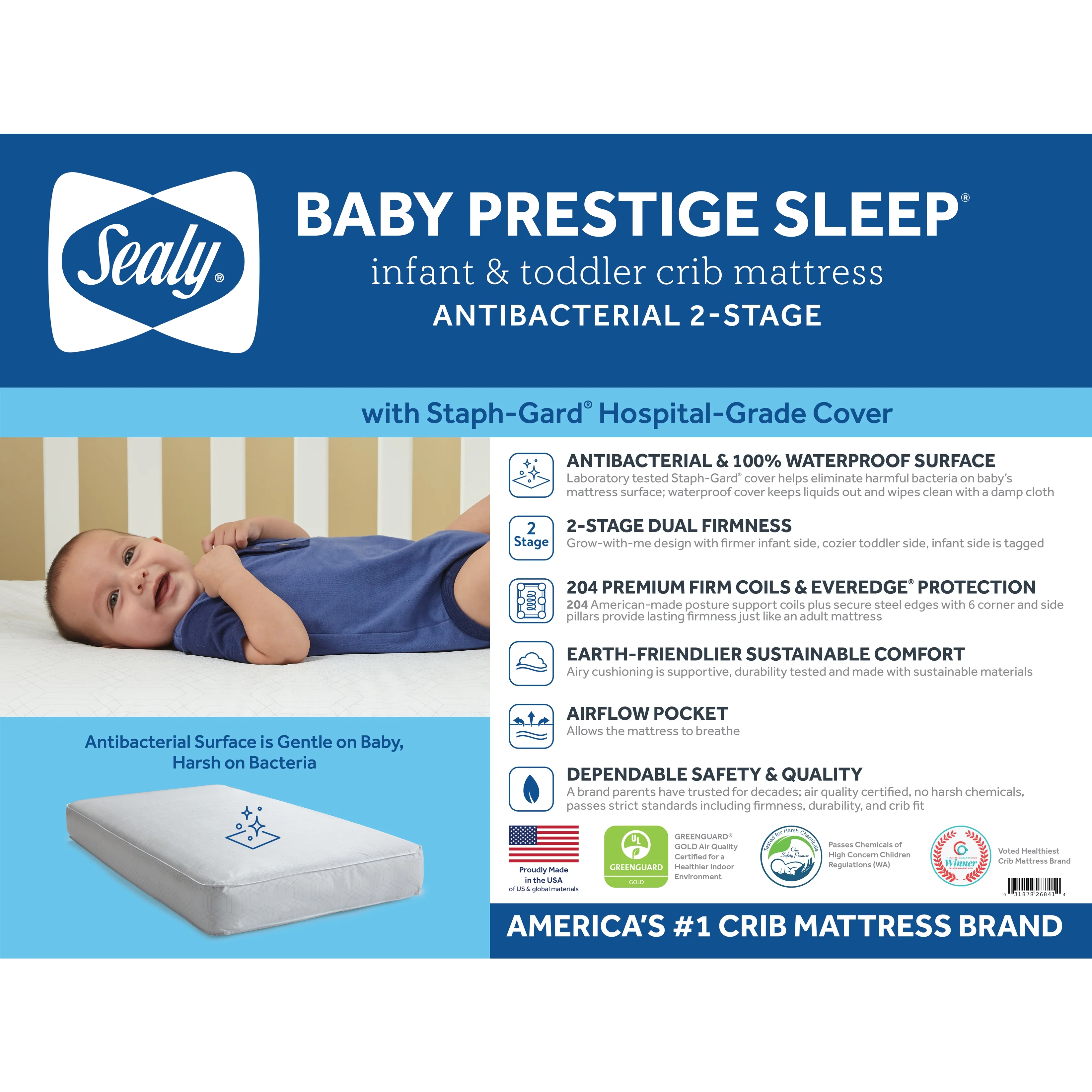 Baby Prestige Sleep Ultra-Premium 2-Stage Antibacterial, 204 Coil, Crib & Toddler Mattress