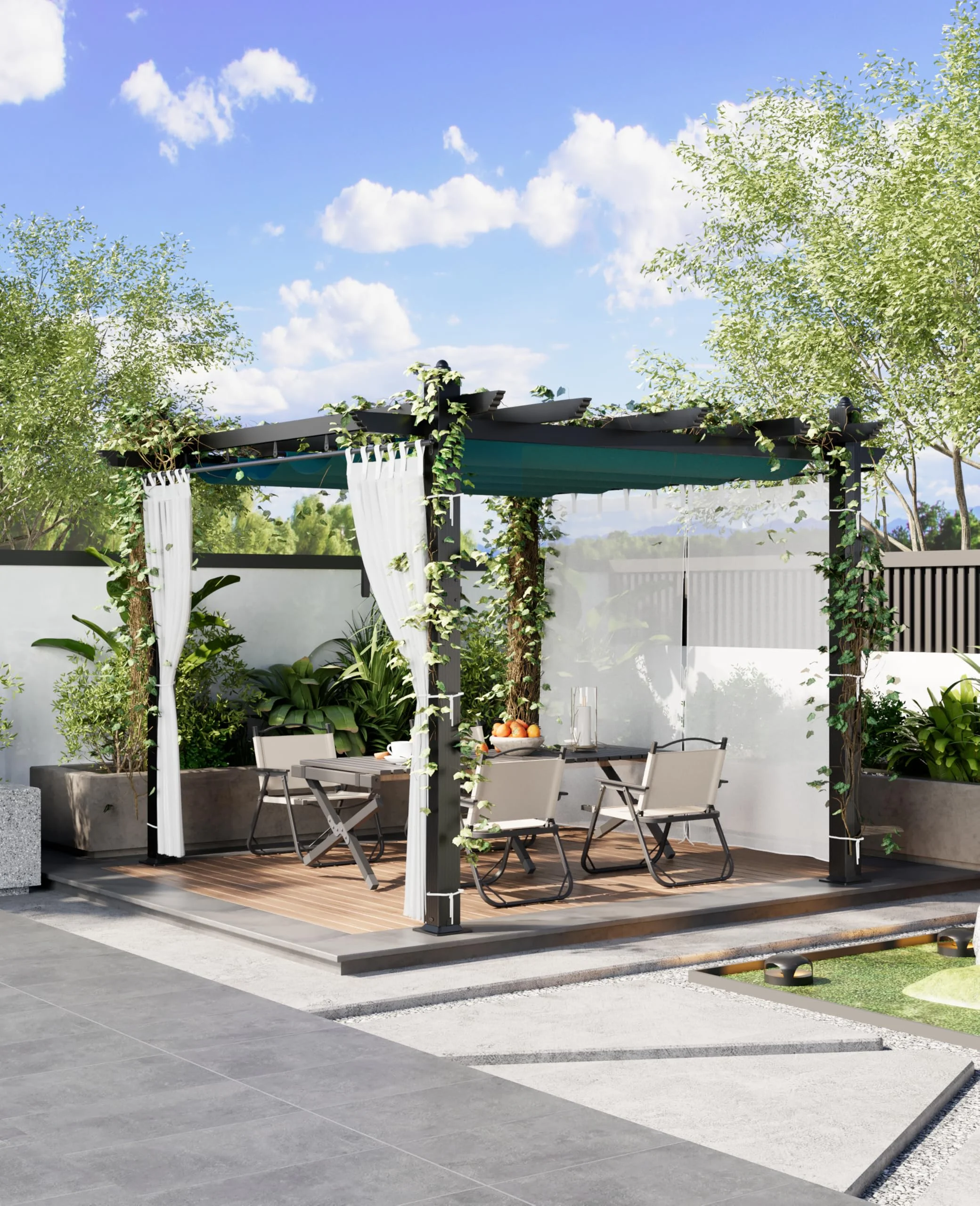 Outdoor Retractable Pergola with Sun Shade Canopy, 10' X 10'/10' X 13'  Patio Metal Shelter for Garden Porch Beach Pavilion Grill Gazebo, Modern Yard Grape Trellis Pergola
