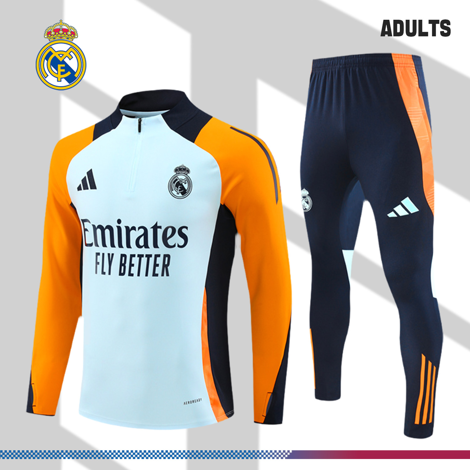2024/2025 Real Madrid Blue Adult Half Zip Training Kit (Adult Kit)