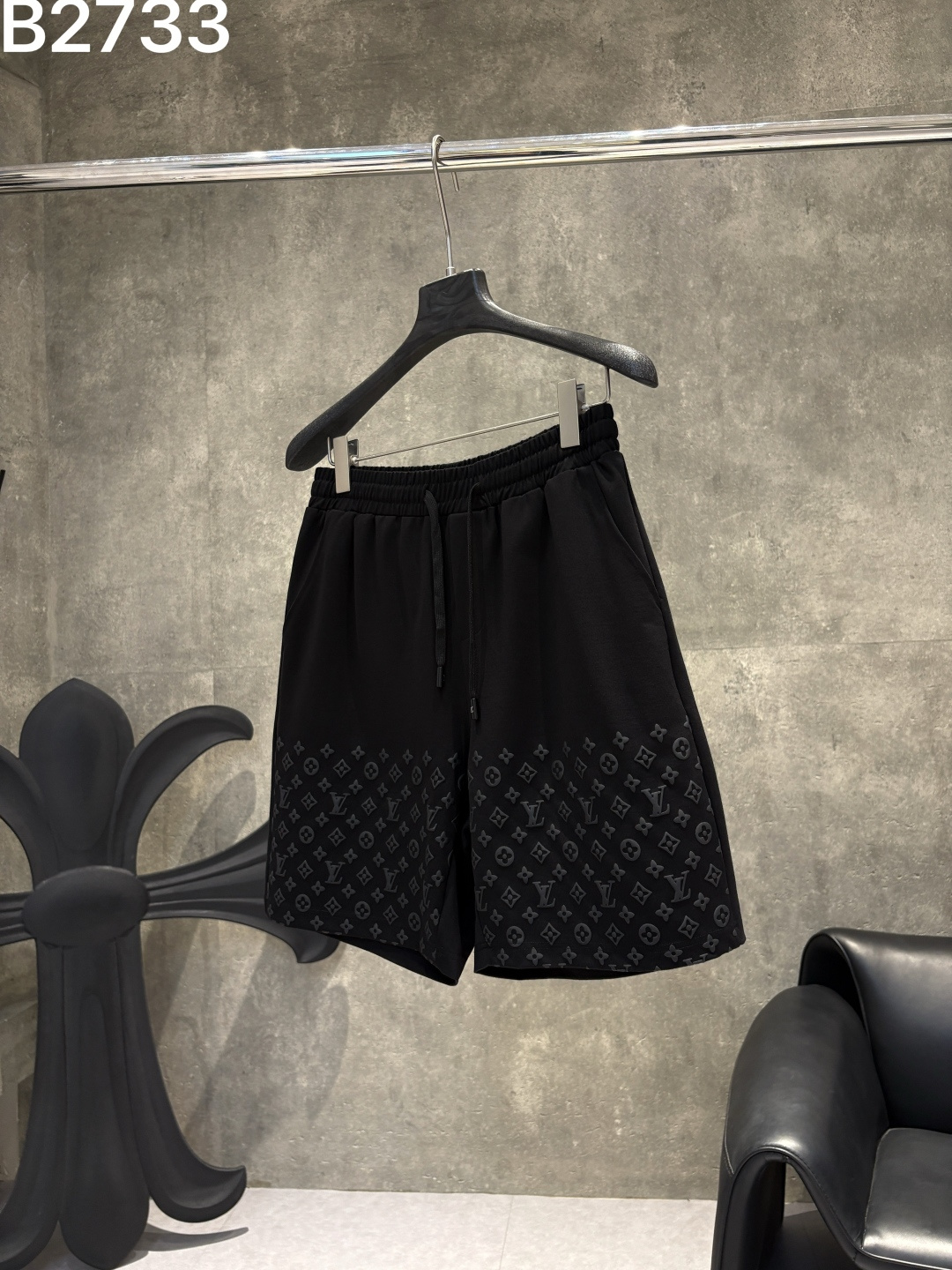 LV Style Monogram Flower Hem Sweat Shorts
