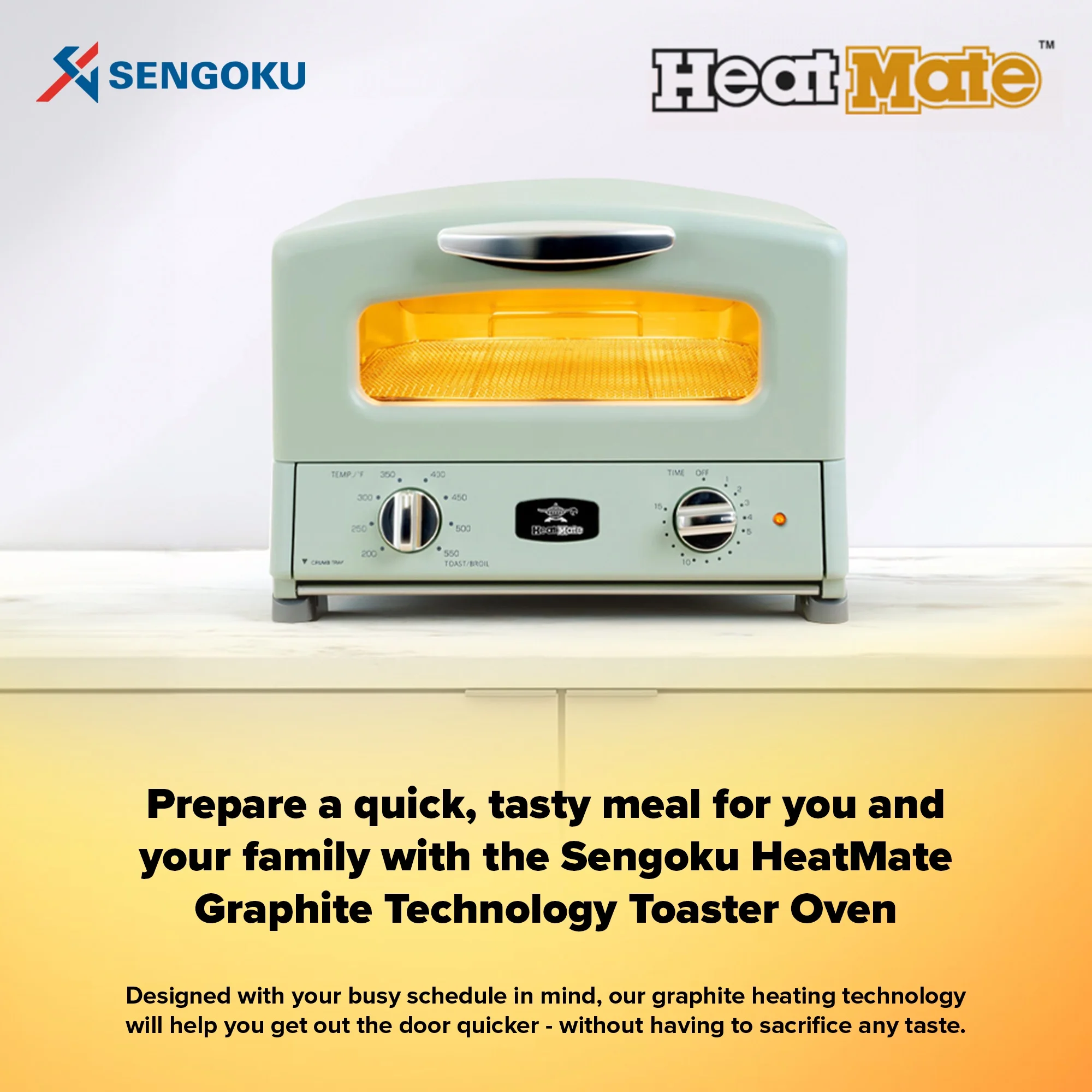 Sengoku HeatMate Countertop Toaster Oven w/ Graphite Technology, Olive