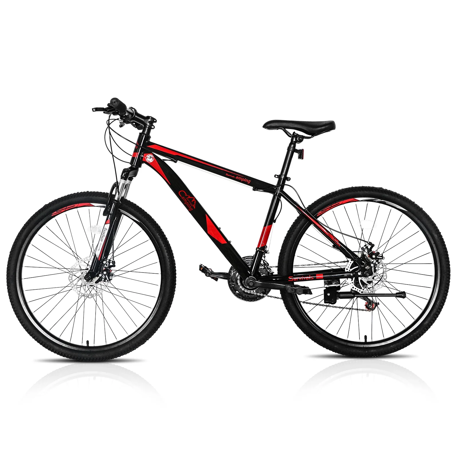 26-Inch Mountain Bike for Adults, 21-Speed Trail Bicycle with Dual Disc Brakes, Front Suspension, High-Carbon Steel Frame C Red & Black | HUJHKIO Explorer Series