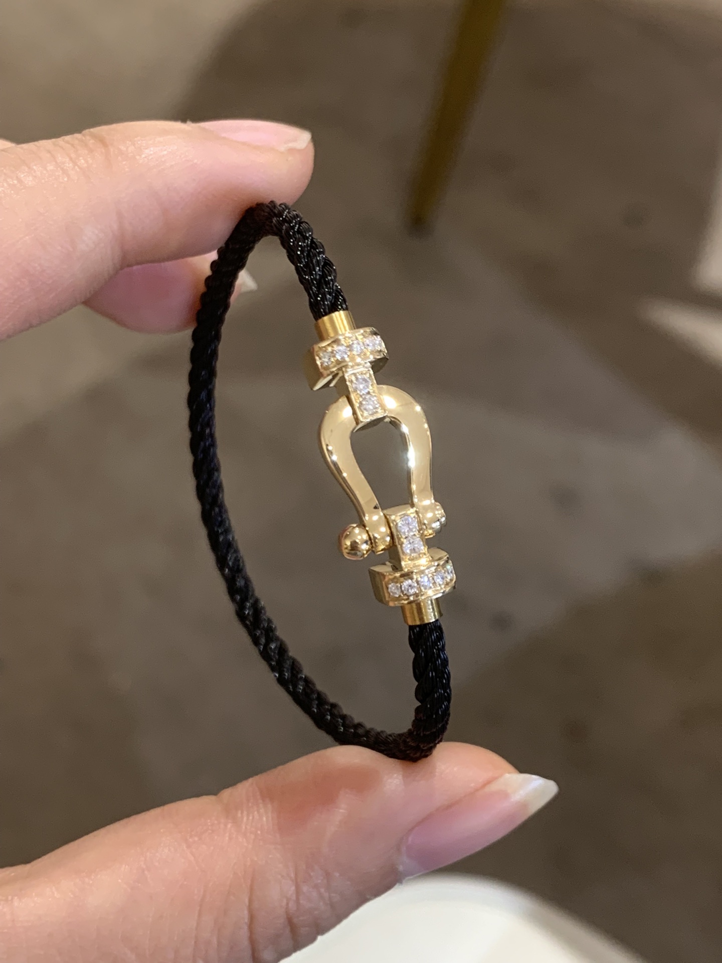 FRED Force 10–Style Gold-Tone Crystal Buckle Cord Bracelet