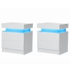 Hommpa Modern LED Nightstand with 2 Drawers High Gloss Led Light Bedside Table Storage White Night Table with Lights End Side Table with Drawer for Bedroom 20.5" Tall
