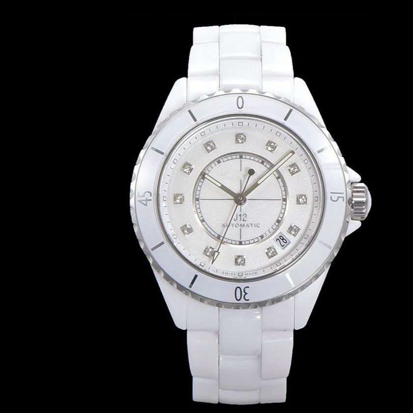 Chanel Watch  38MM WHITE CERAMIC DIAMOND NUMERALS