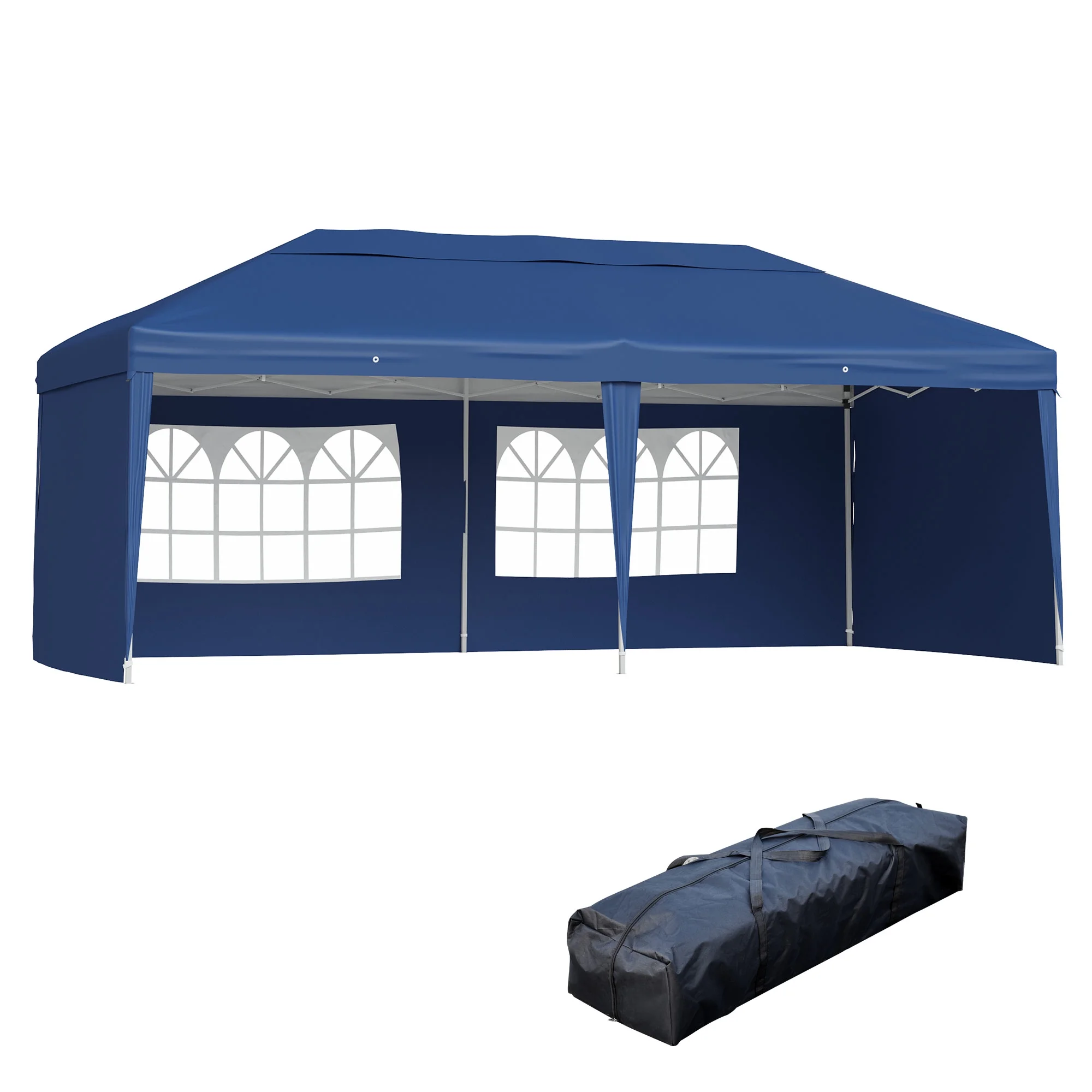 Outsunny 10' x 20' Pop Up Canopy Tent with 4 Sidewalls, Heavy Duty Tents for Parties, Outdoor Instant Gazebo with Carry Bag, for Outdoor, Garden, Patio, Blue