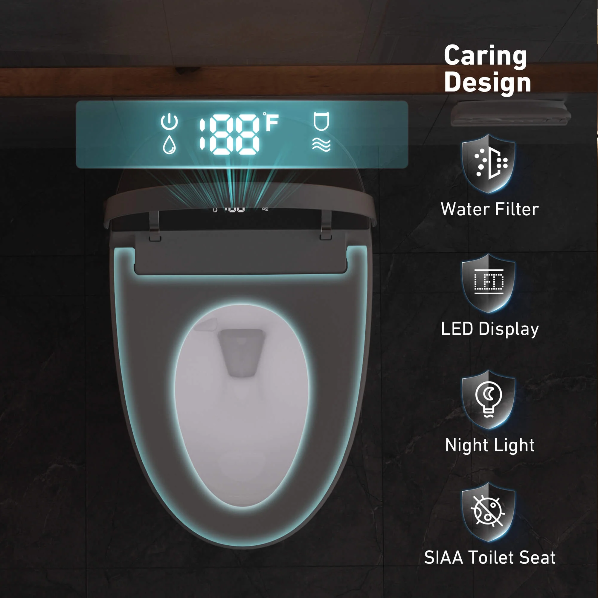 WRR Smart Toilet with Tank Built In, Heated Seat Smart Bidet Toilets, Instant Warm Water, Foam Shield, Sensor to Open/Close/Flush, Pump-assisted, Blackout Flush, LED Display(Premium)