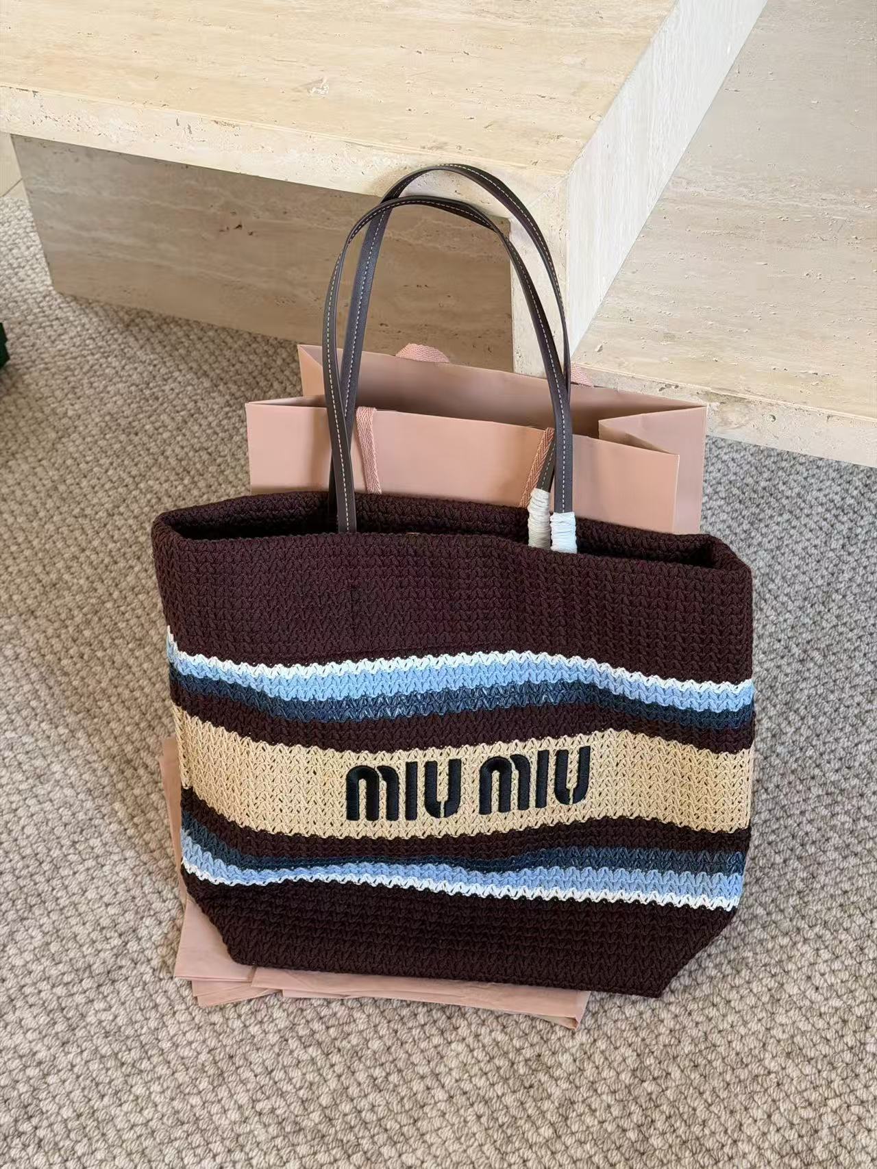 Miumiu new spliced pattern woven bag