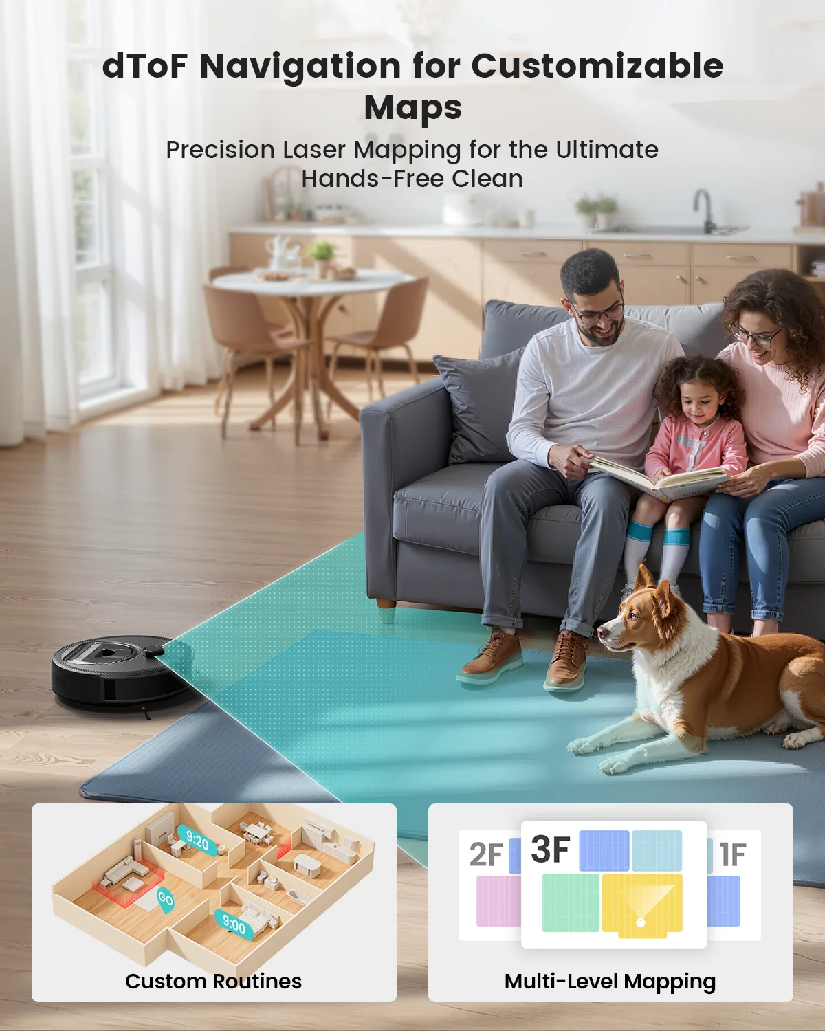 Lefant M330 LiDAR Navigation Robot Vacuum and Mop, 450ml Visible Dustbin, 190? PSD Obstacle Avoidance, Multi-Level Mapping, Robot Vacuum Cleaner for Hardwood Carpets Pet Hair