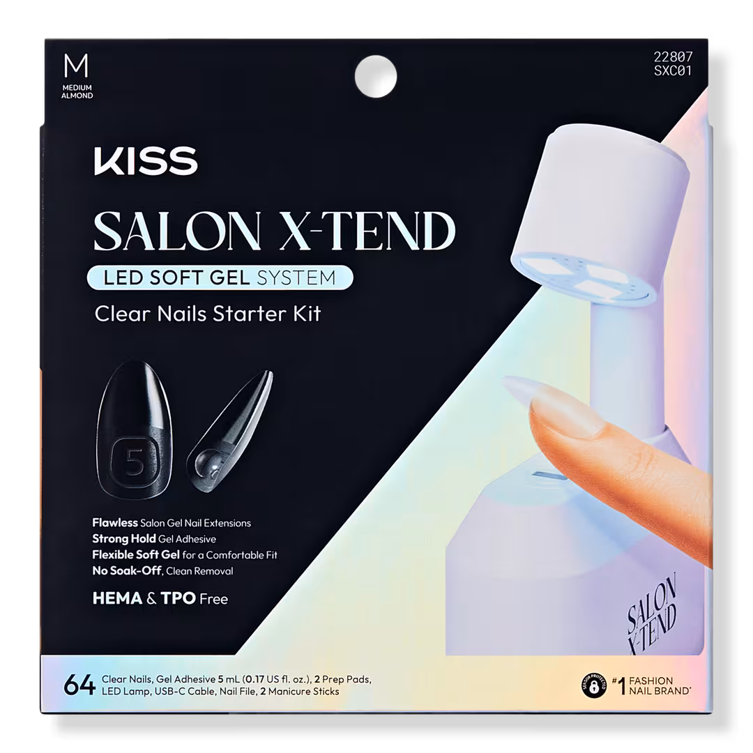 Kiss  Salon X-tend Medium Almond Press On Nails LED Gel Nail Kit, Clear