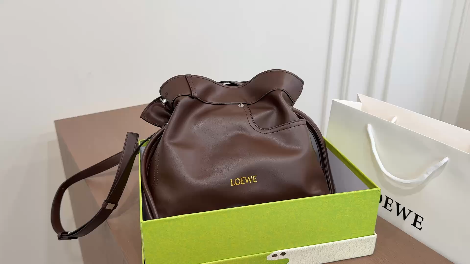Loewe Puzzle Fold Brown Leather Bucket Bag