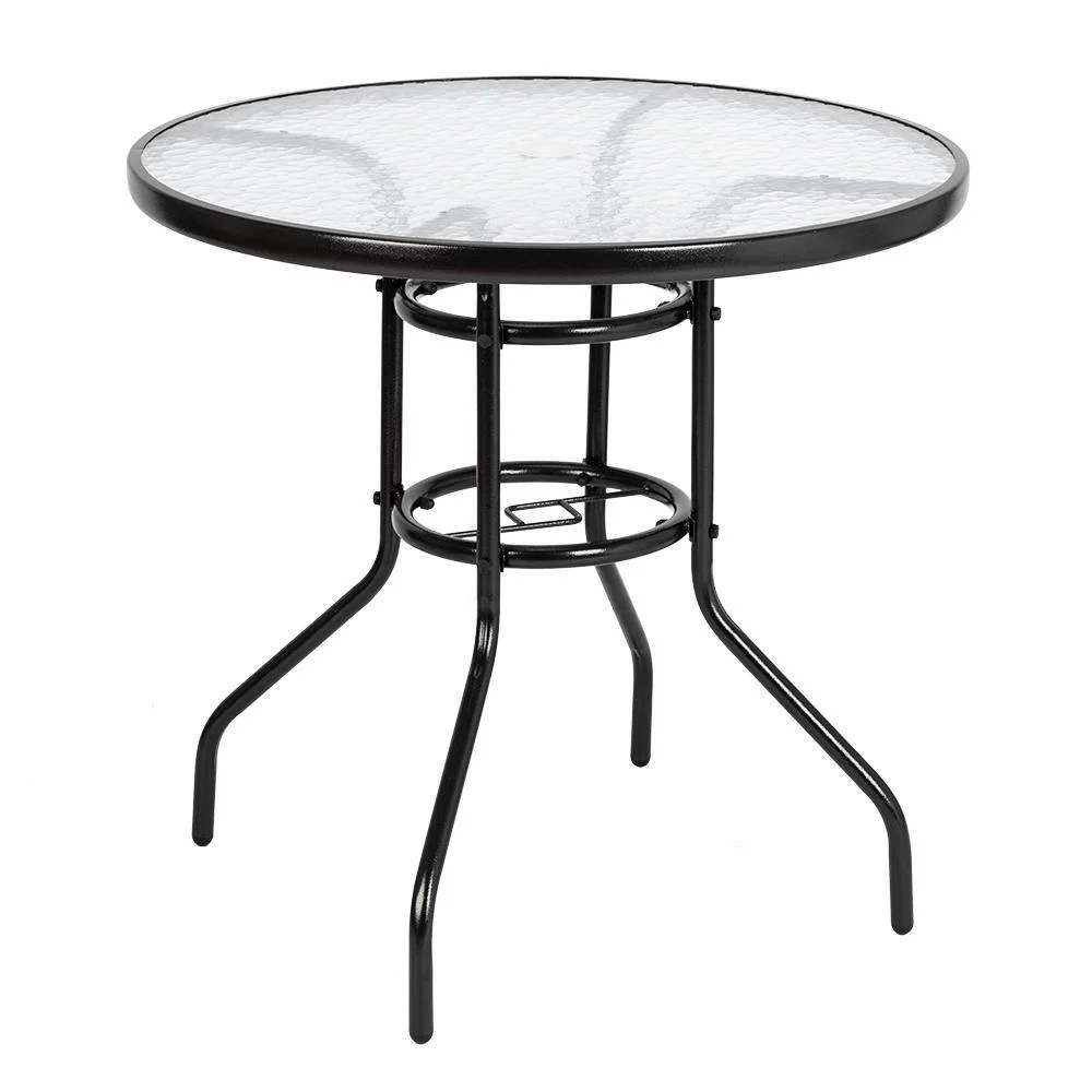 32" Outdoor Patio Rattan Wicker Bar Round Table Glass Top Yard Garden Furniture