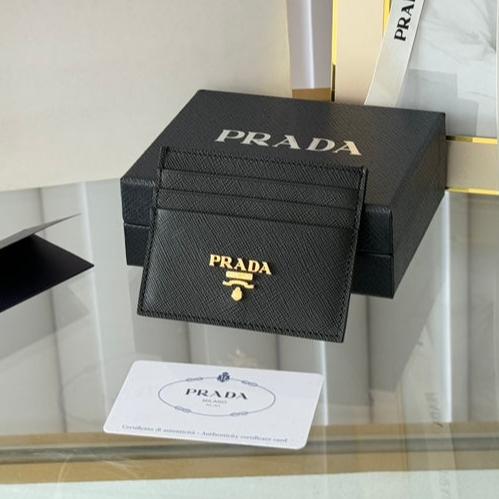 Prada 10 CARD HOLDER IN BLACK CALFSKIN