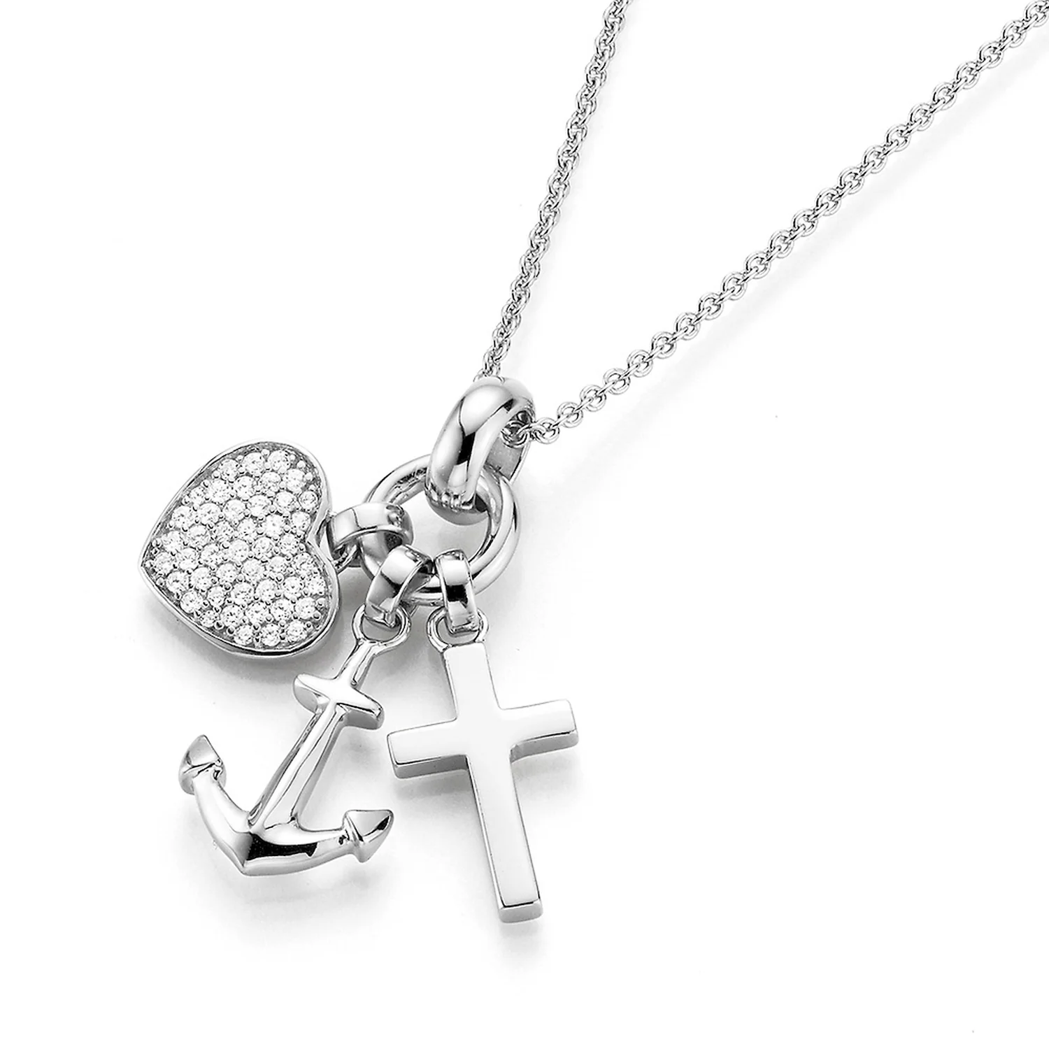 Kette mit Symbolen für Glaube, Liebe, Hoffnung, Silber 925