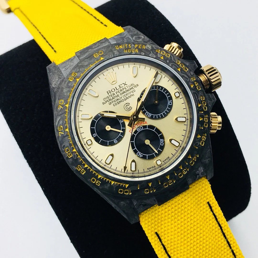 Rolex Watch DAYTONA 40MM CUSTOM CARBON FILBER CREAM DIAL YELLOW TEXTILE