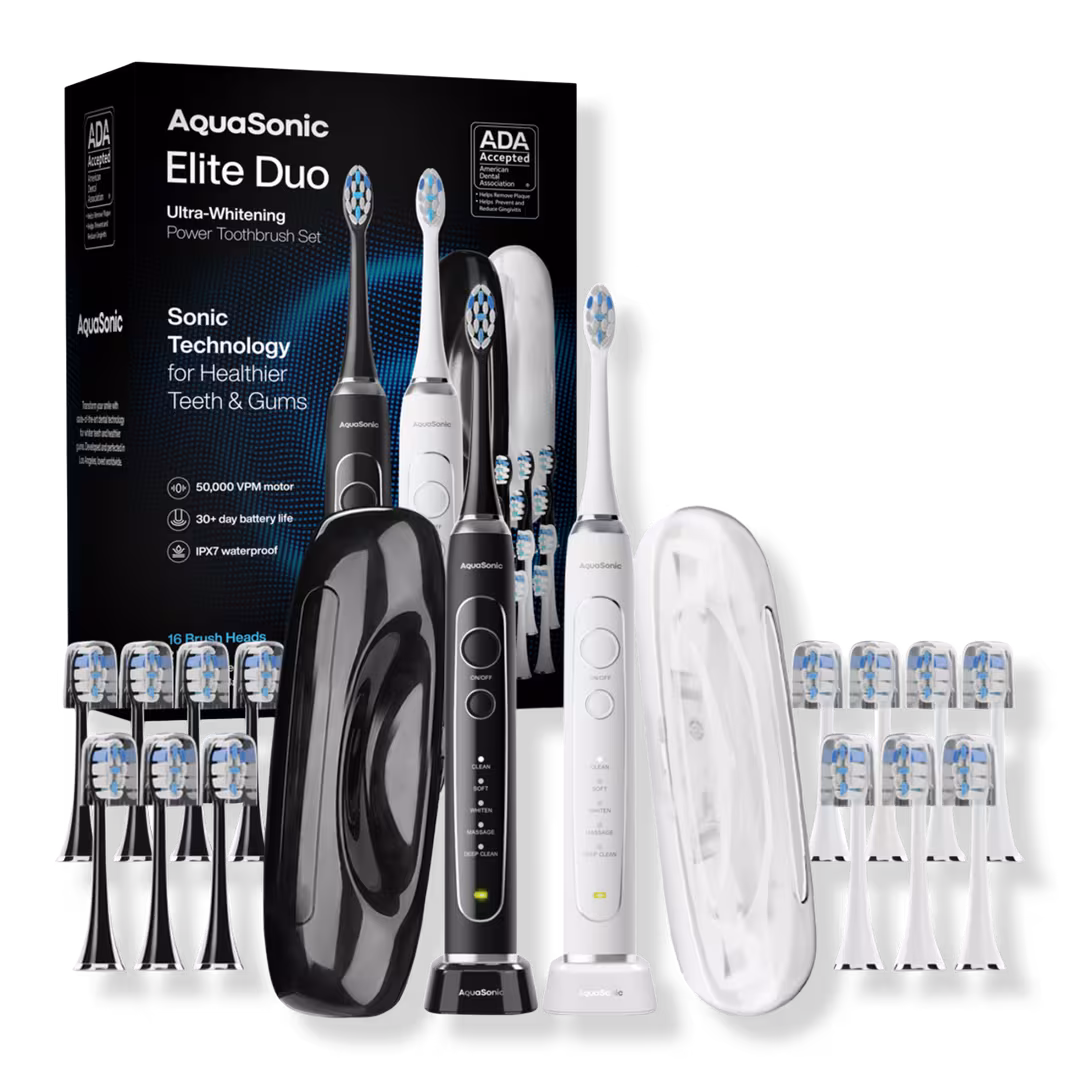 AquaSonic  Elite Duo Rechargeable Electric Toothbrush Set