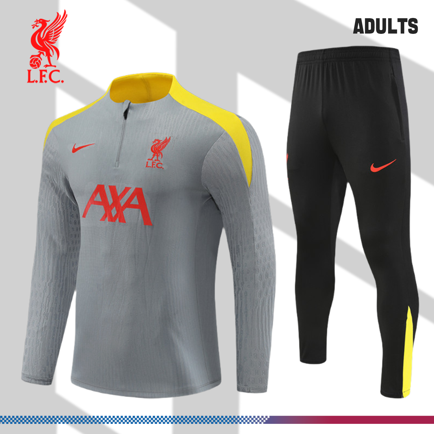 2024/2025 Liverpool Light Gray Adult Half Zip Training Suit (Adult Kit)